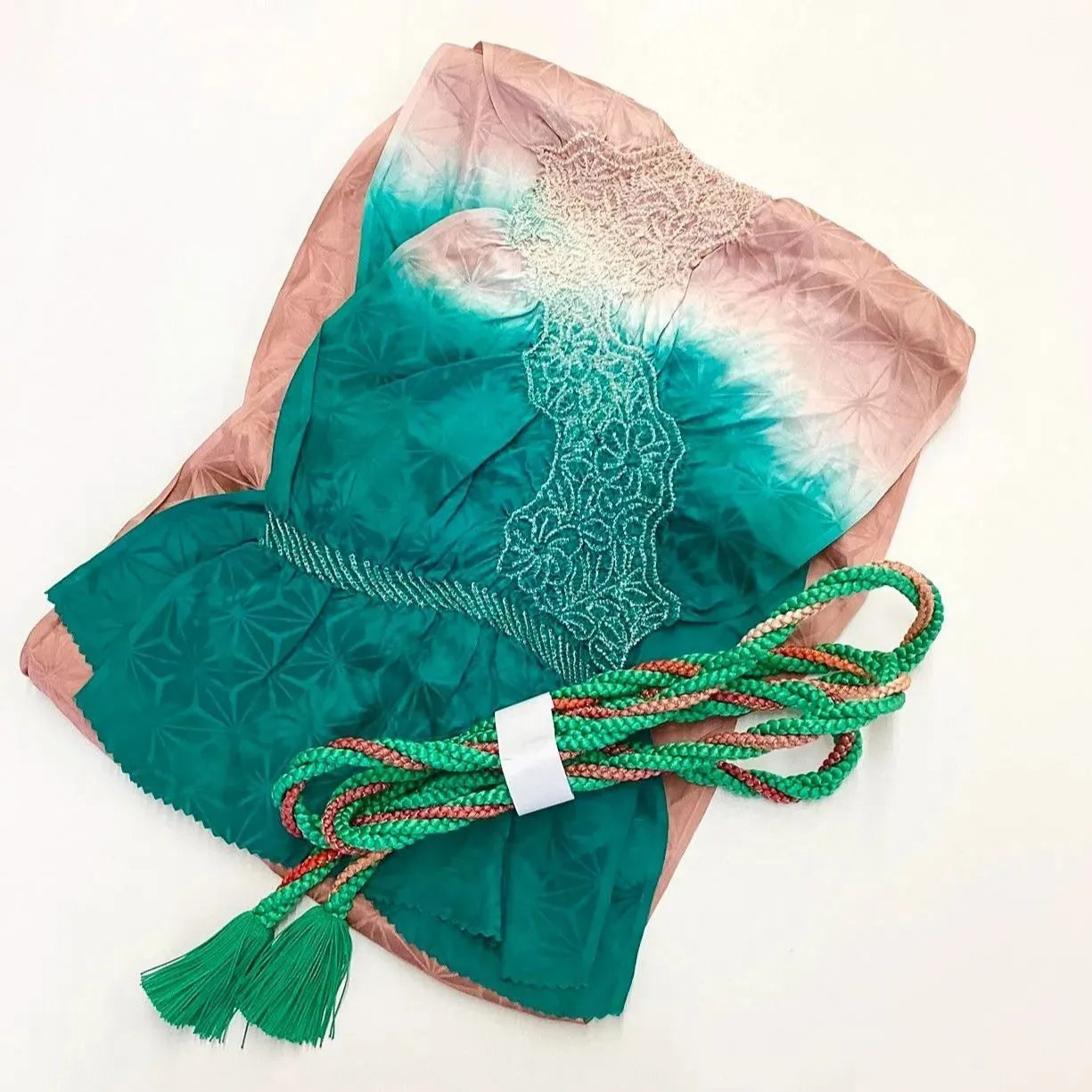 5894# Japanese Kimono Accessory Obiage and Obijime 2-piece Set Silk Shibori