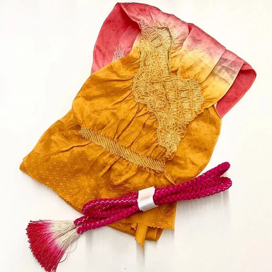 5914# Japanese Kimono Accessory Obiage and Obijime 2-piece Set Silk Shibori