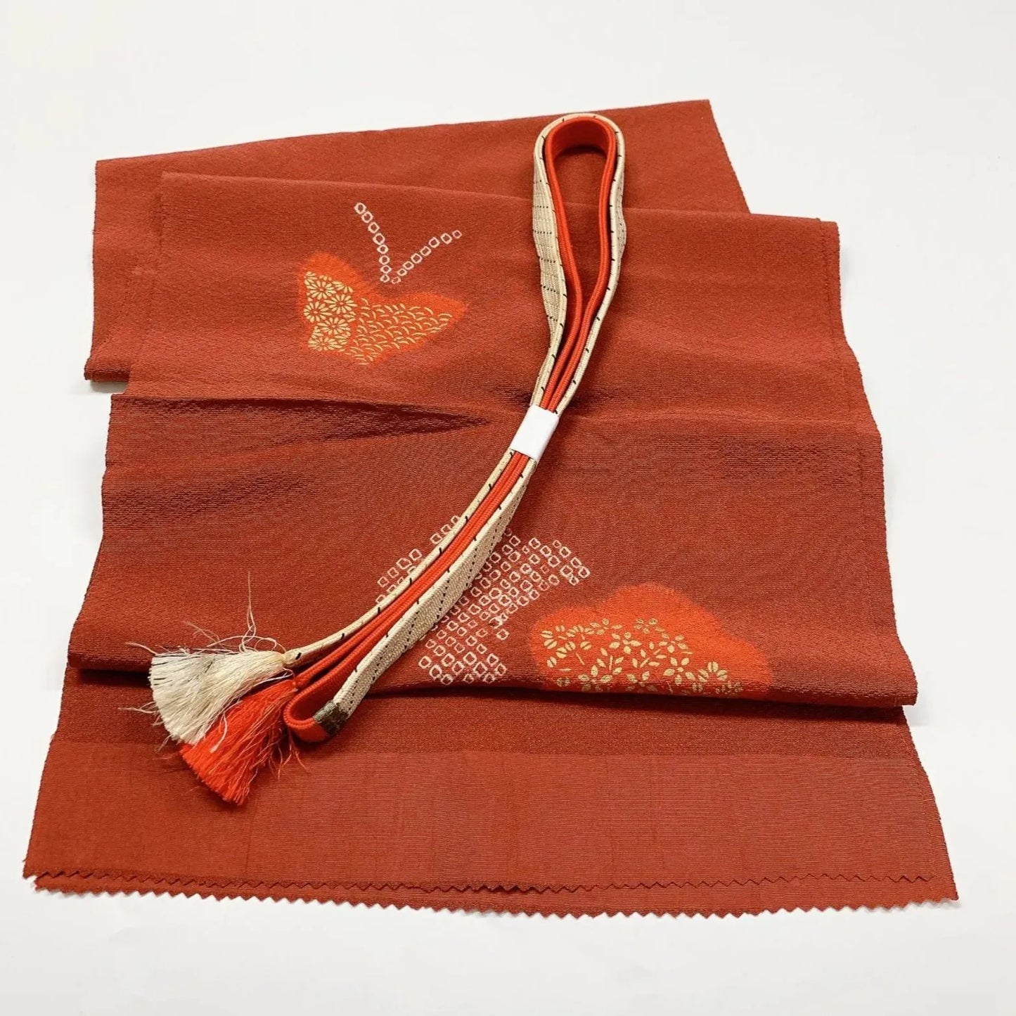 5956# Japanese Kimono Accessory Vintage Obiage and Obijime 2-piece Set Silk