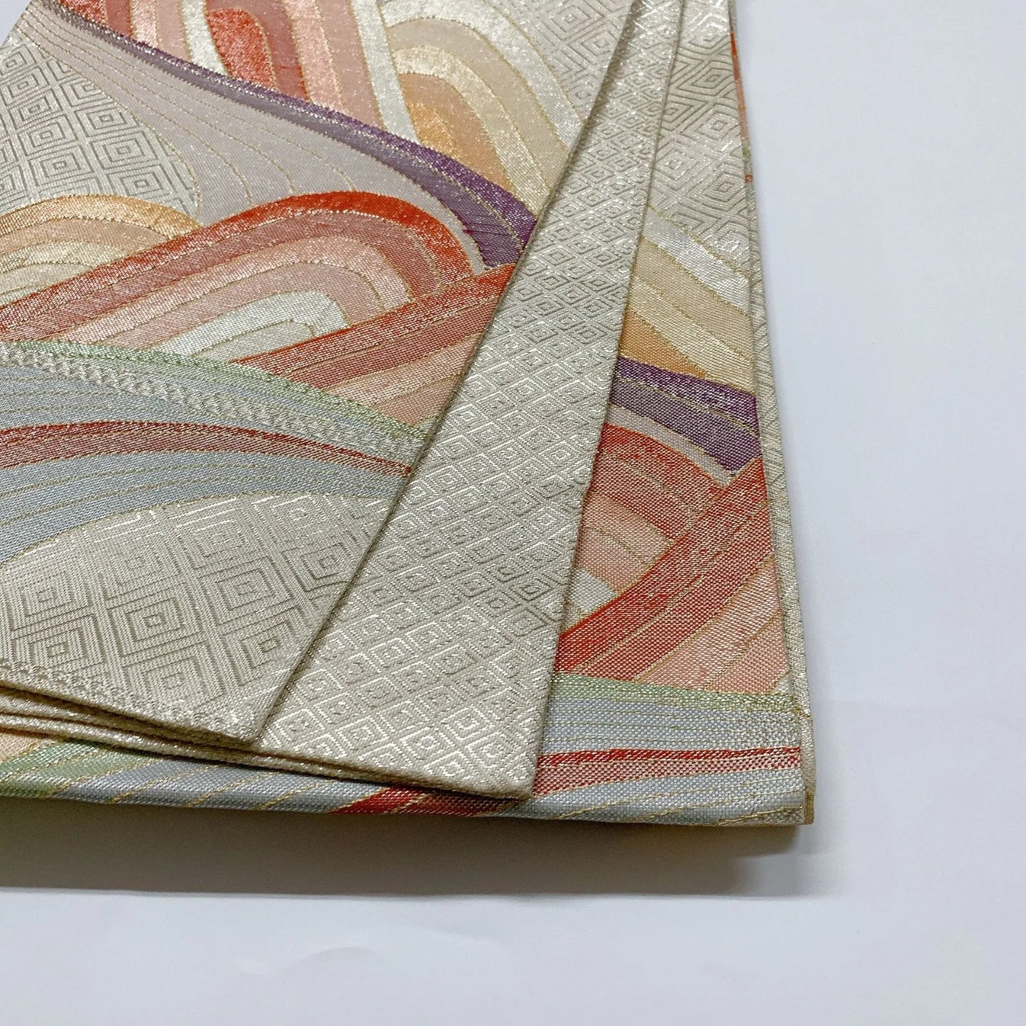 6006# Japanese Vintage Fukuro Obi Belt Kimono Fabric Silk Traditional Silver