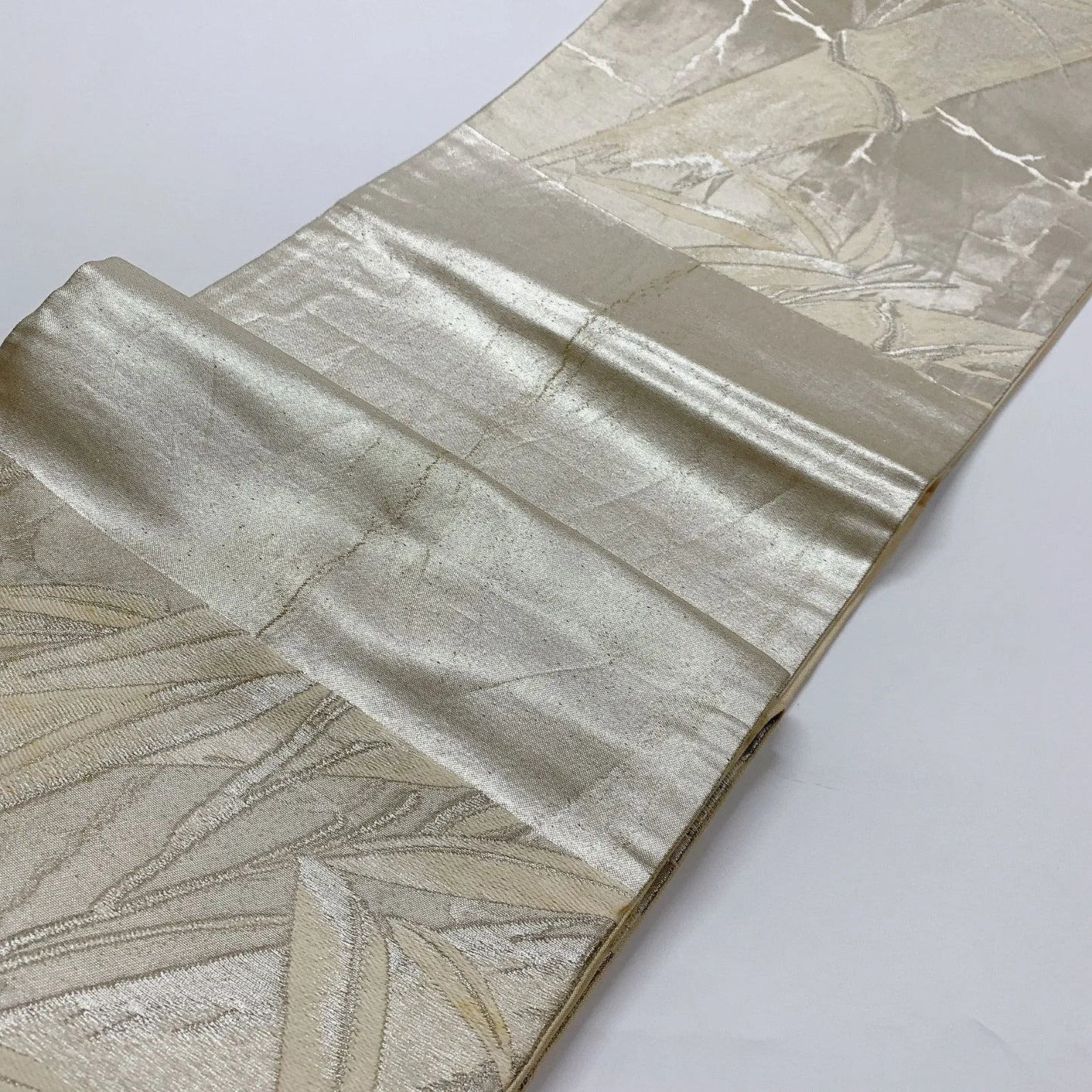 6025# Japanese Vintage Fukuro Obi Belt Kimono Fabric Silk Traditional Silver