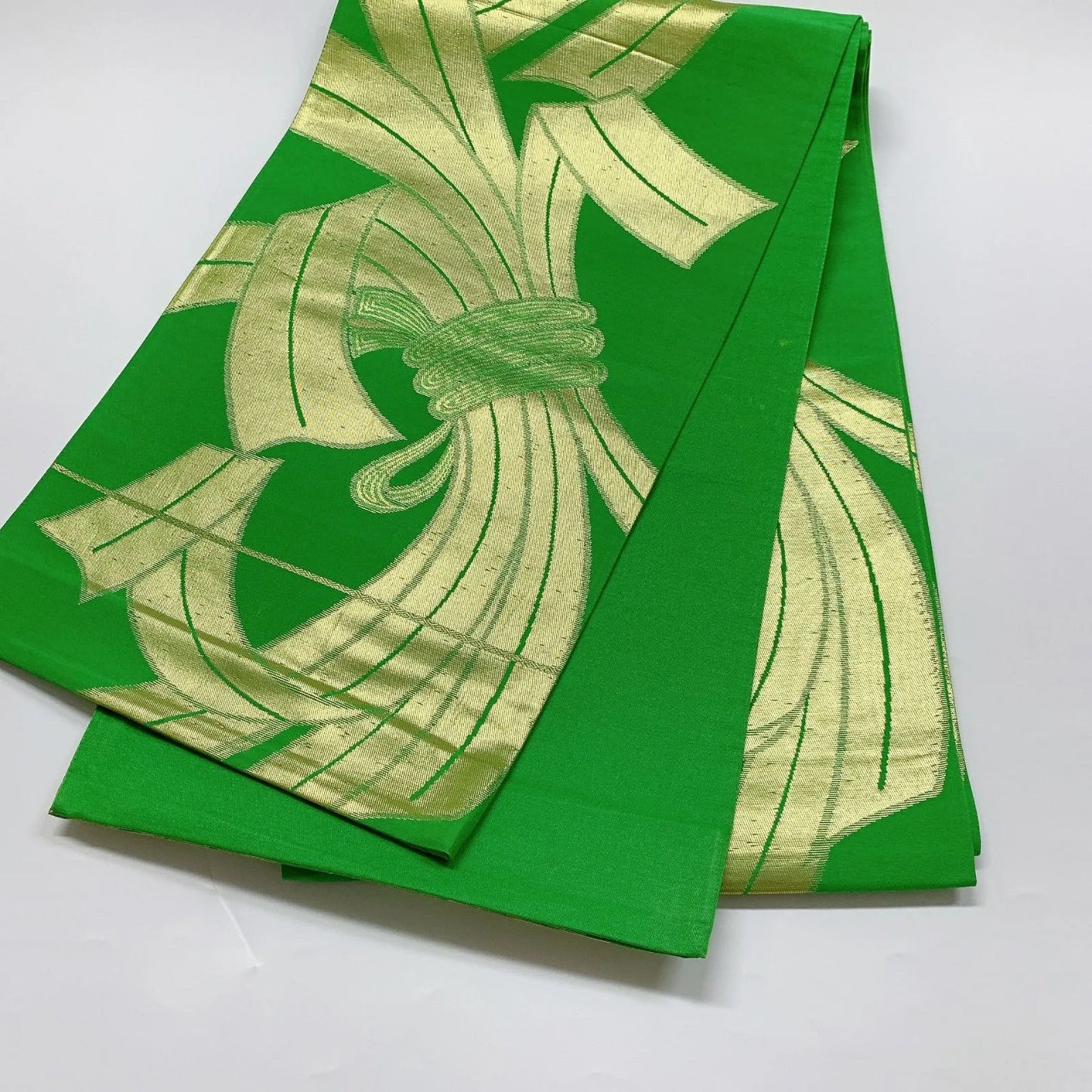 6043# Japanese Vintage Fukuro Obi Belt Kimono Fabric Silk Traditional Green
