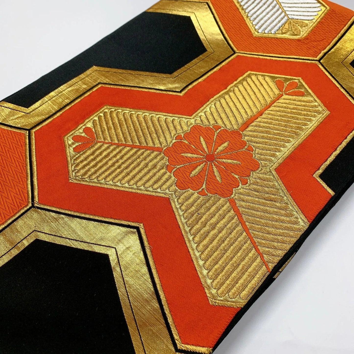 6081# Japanese Vintage Fukuro Obi Belt Kimono Fabric Silk Traditional Black