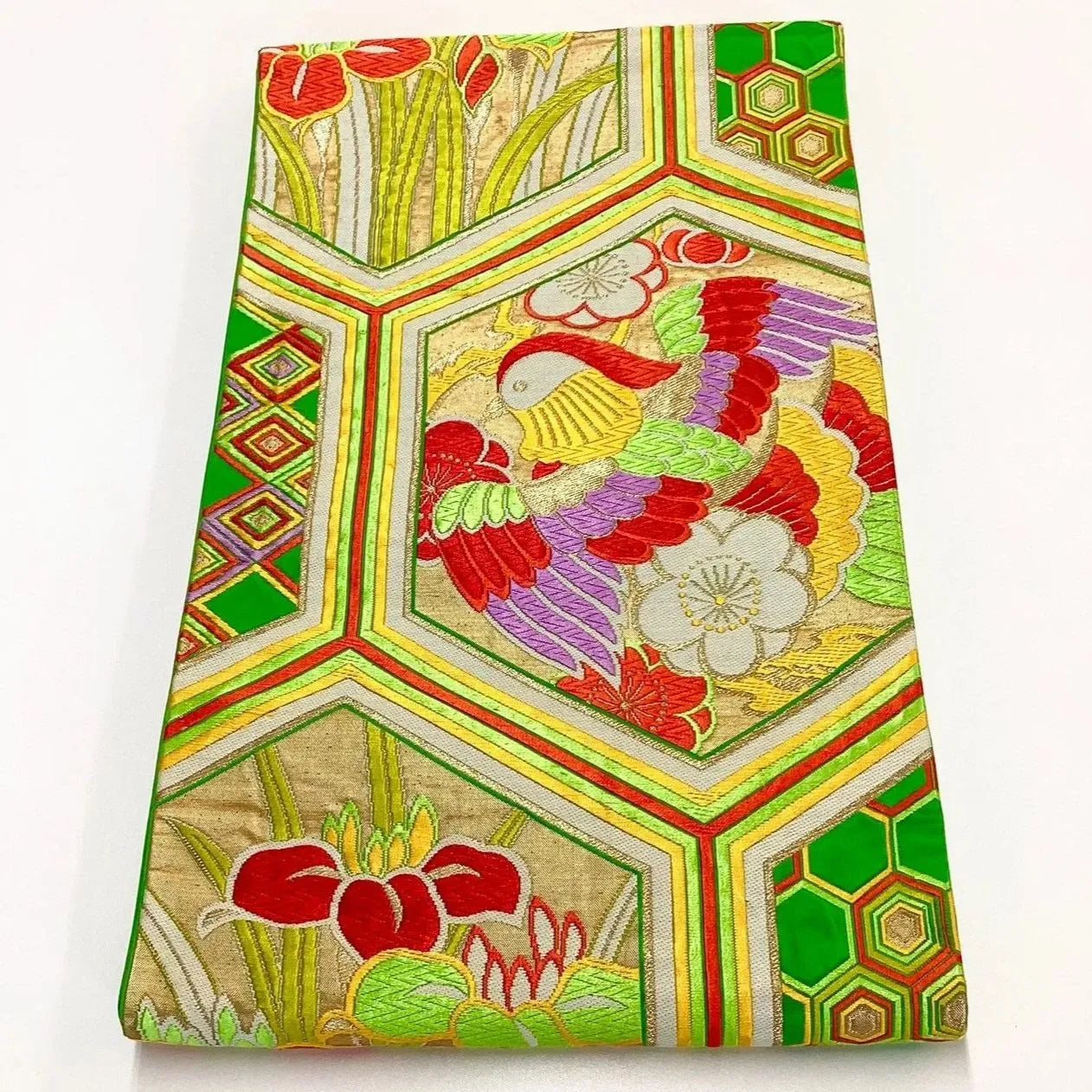 6182# Japanese Vintage Fukuro Obi Belt Kimono Fabric Silk Traditional Embroidery