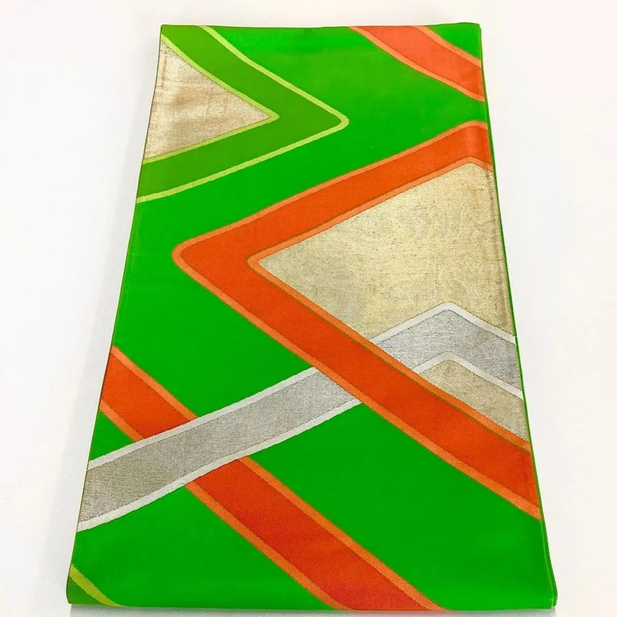 6193# Japanese Vintage Fukuro Obi Belt Kimono Fabric Silk Traditional Green