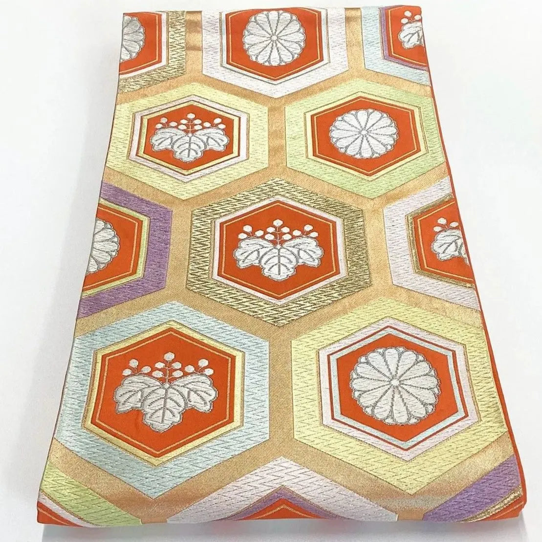 6247# Japanese Vintage Fukuro Obi Belt Kimono Fabric Silk Traditional Embroidery