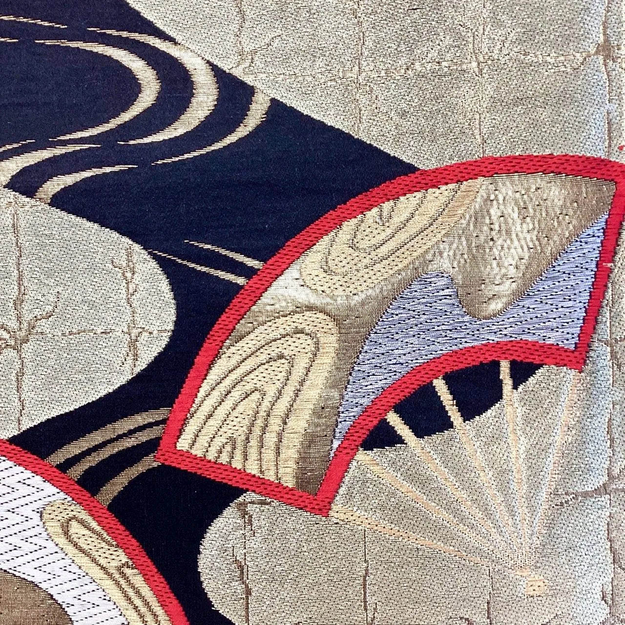 6260# Japanese Vintage Fukuro Obi Belt Kimono Fabric Silk Traditional Black