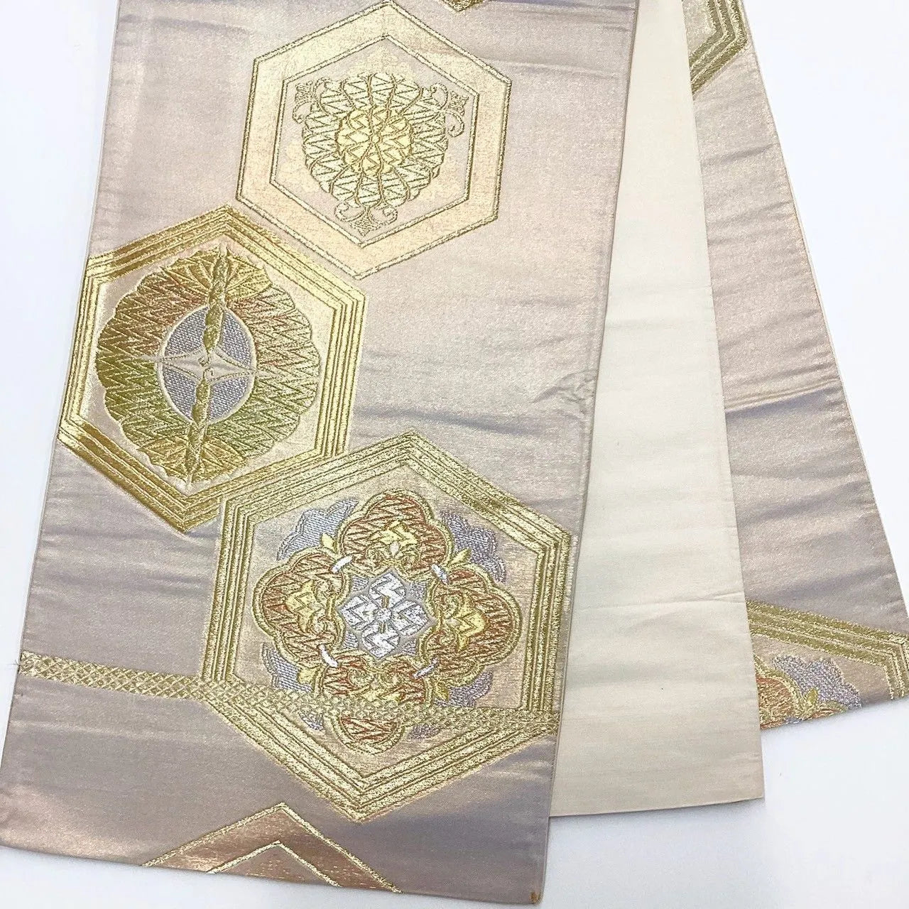 6266# Japanese Vintage Fukuro Obi Belt Kimono Fabric Silk Traditional Gold