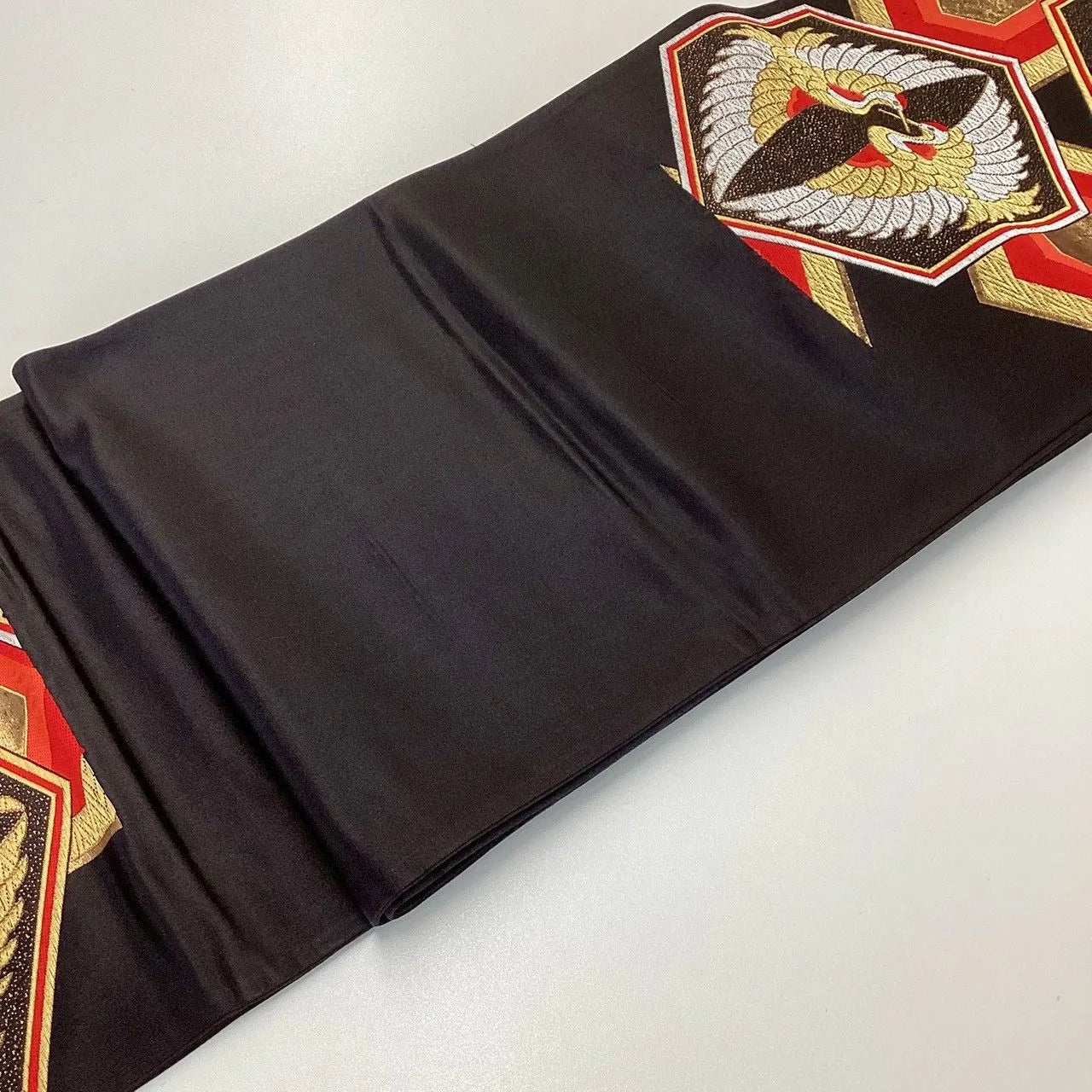 6268# Japanese Vintage Fukuro Obi Belt Kimono Fabric Silk Traditional Black