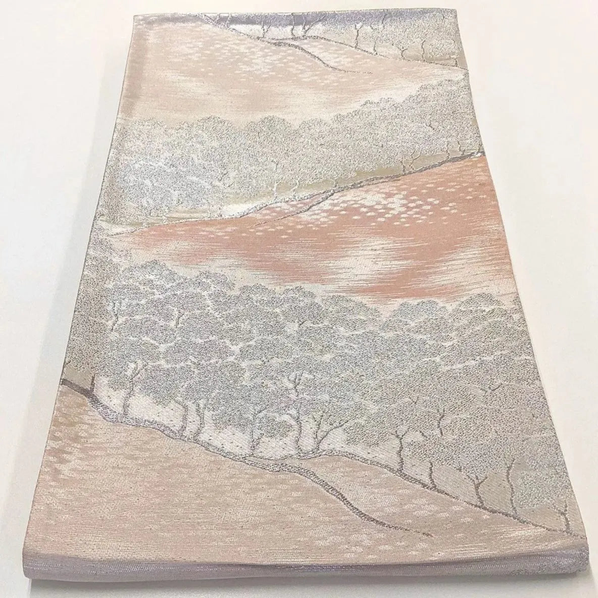6263# Japanese Vintage Fukuro Obi Belt Kimono Fabric Silk Traditional Silver