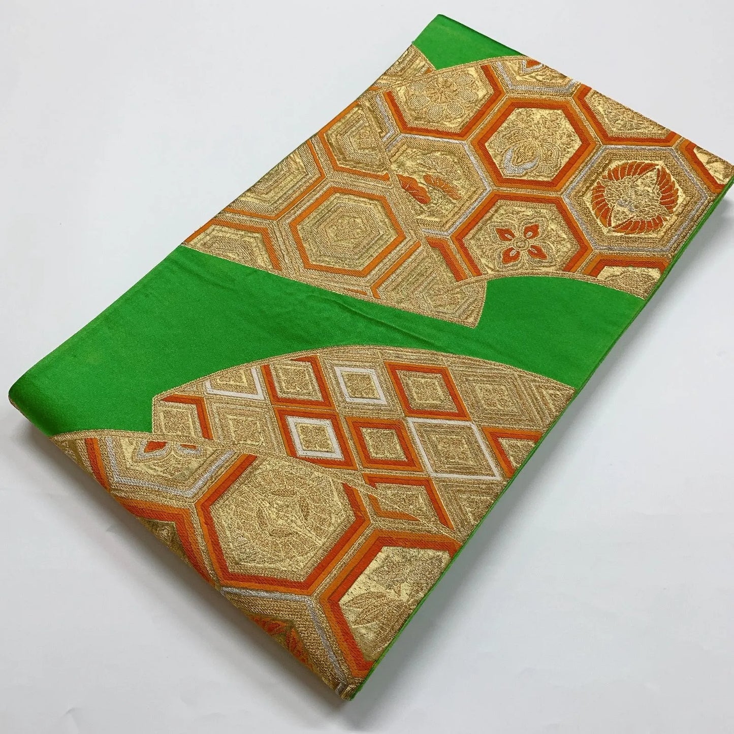 6282# Japanese Vintage Fukuro Obi Belt Kimono Fabric Silk Traditional Green