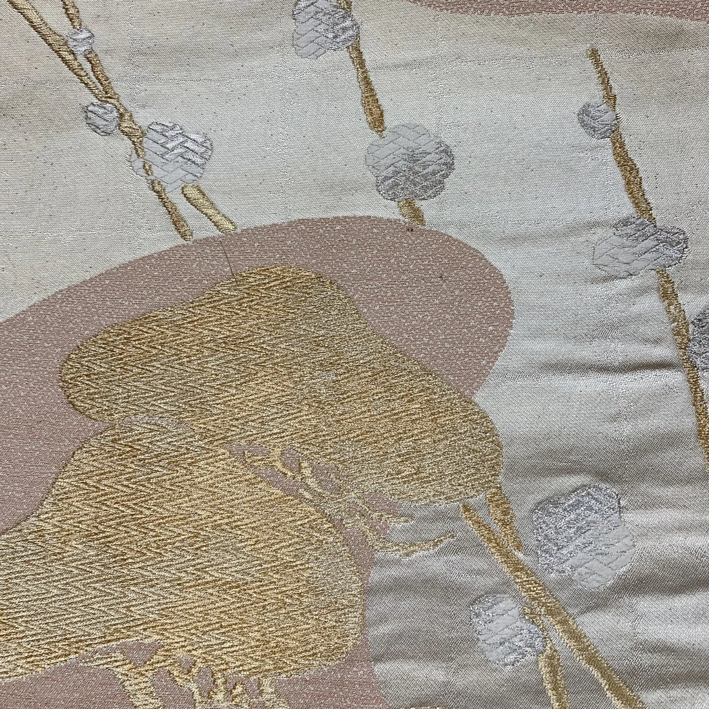 6294# Japanese Vintage Fukuro Obi Belt Kimono Fabric Silk Traditional Silver