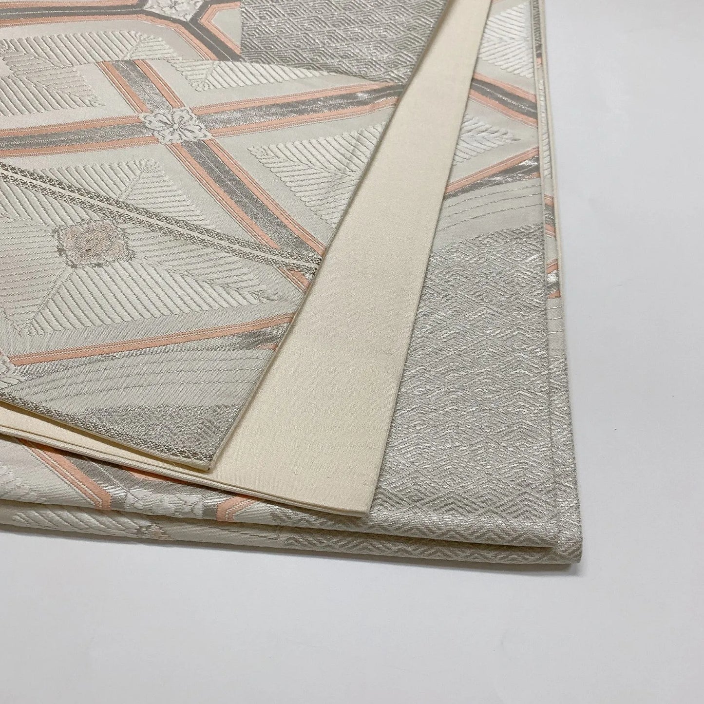 6304# Japanese Vintage Fukuro Obi Belt Kimono Fabric Silk Traditional Silver