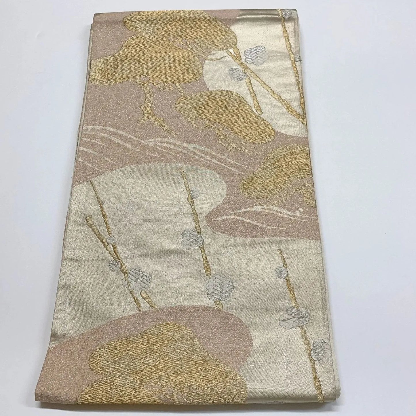 6294# Japanese Vintage Fukuro Obi Belt Kimono Fabric Silk Traditional Silver