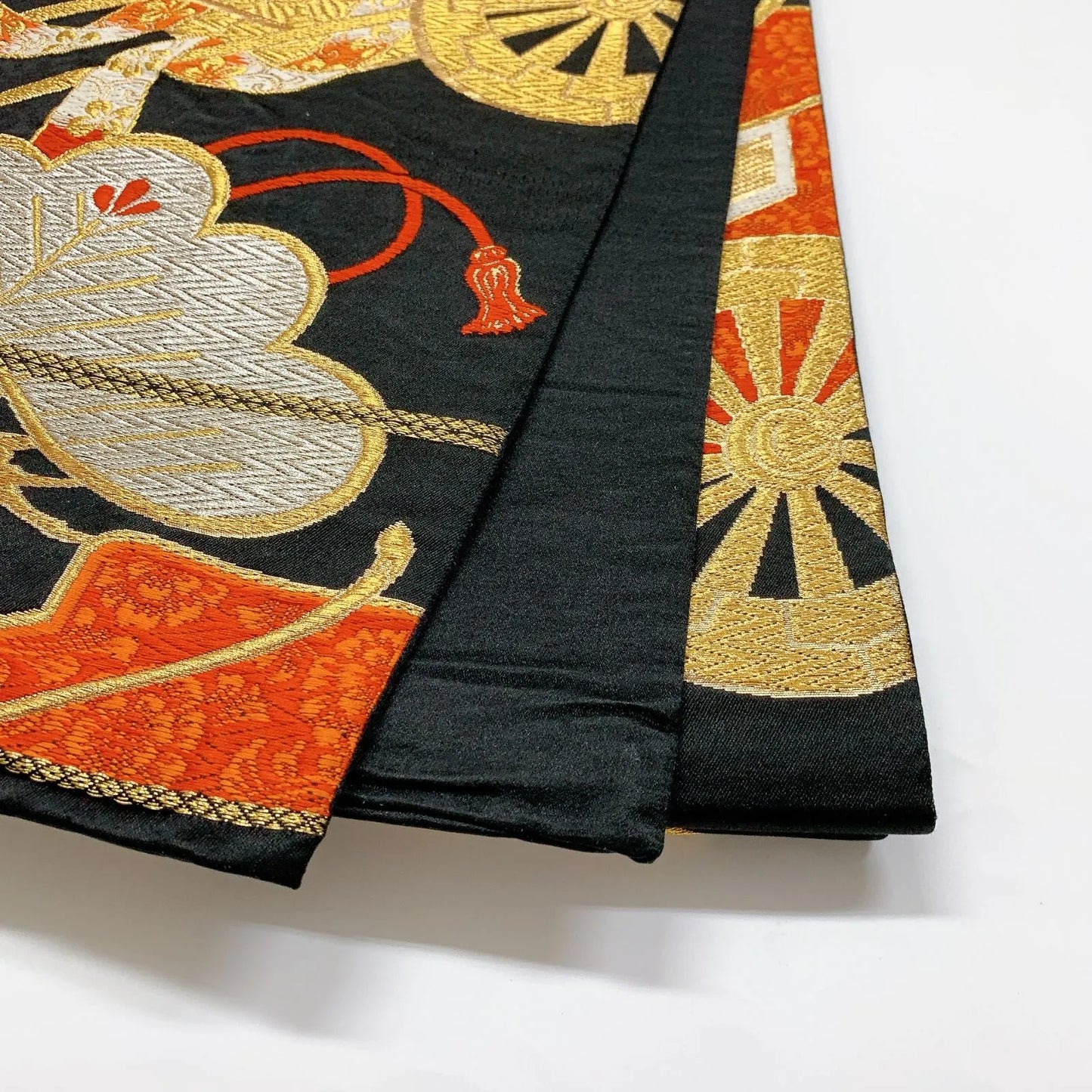 6348# Japanese Vintage Fukuro Obi Belt Kimono Fabric Silk Traditional Black