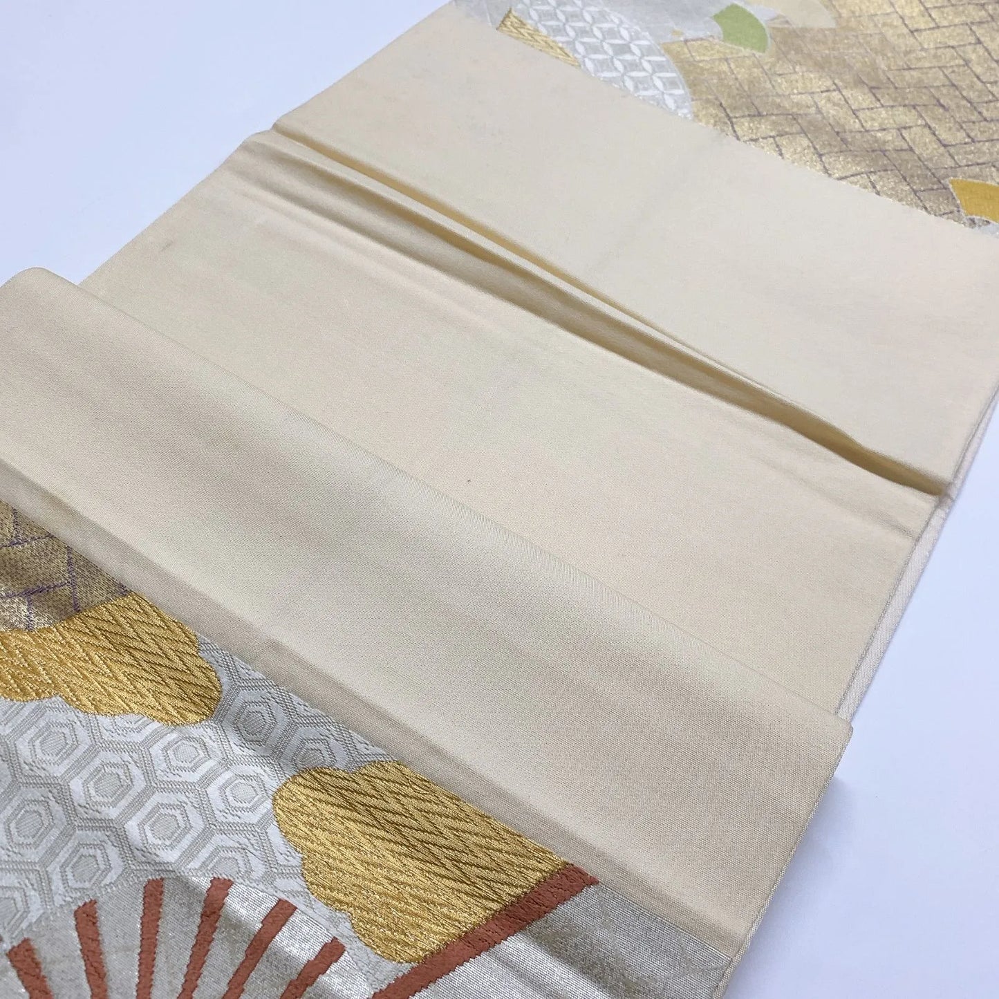 6358# Japanese Vintage Fukuro Obi Belt Kimono Fabric Silk Traditional Gold