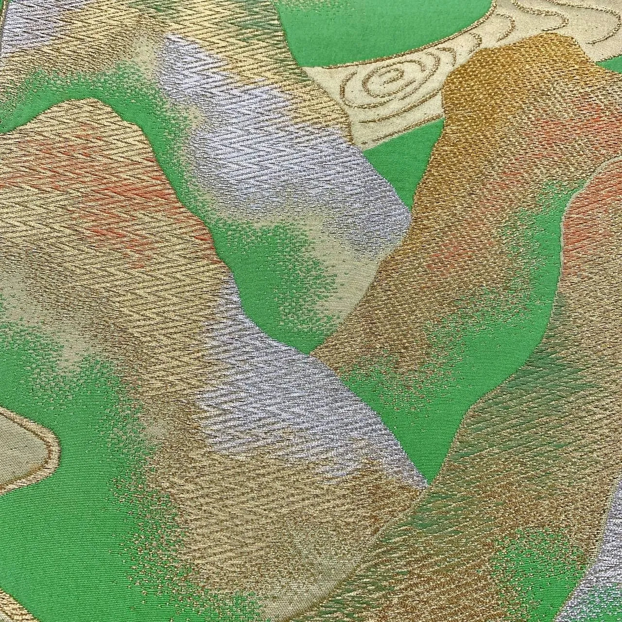 6359# Japanese Vintage Fukuro Obi Belt Kimono Fabric Silk Traditional Green