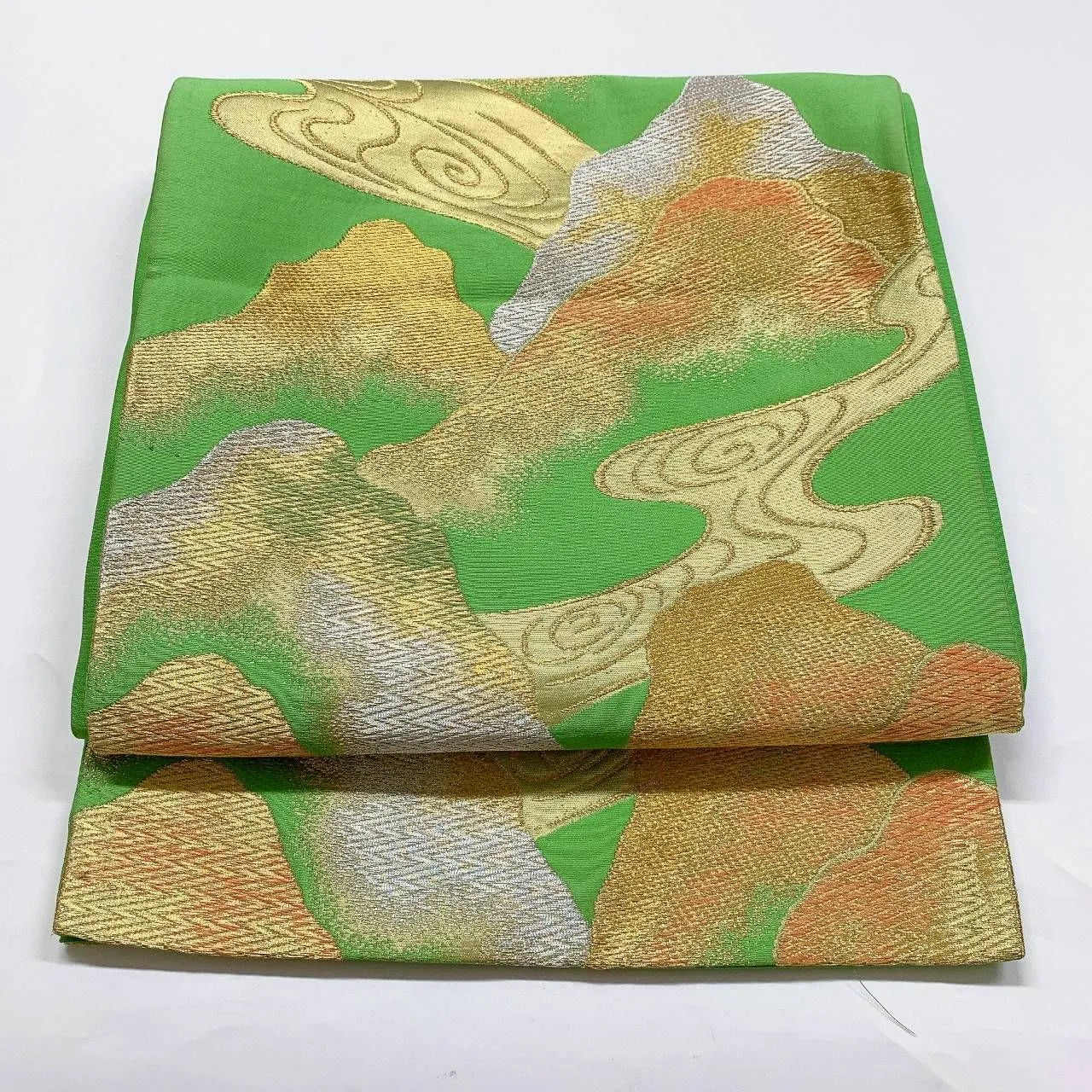 6359# Japanese Vintage Fukuro Obi Belt Kimono Fabric Silk Traditional Green