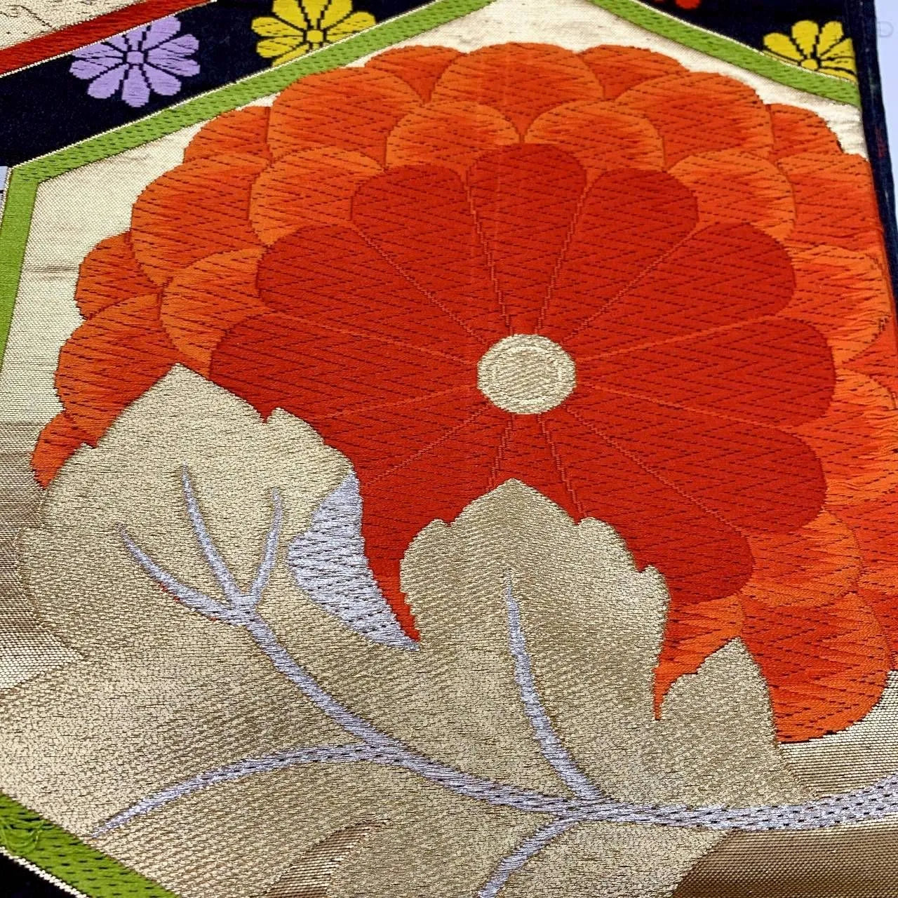 6360# Japanese Vintage Fukuro Obi Belt Kimono Fabric Silk Traditional Embroidery