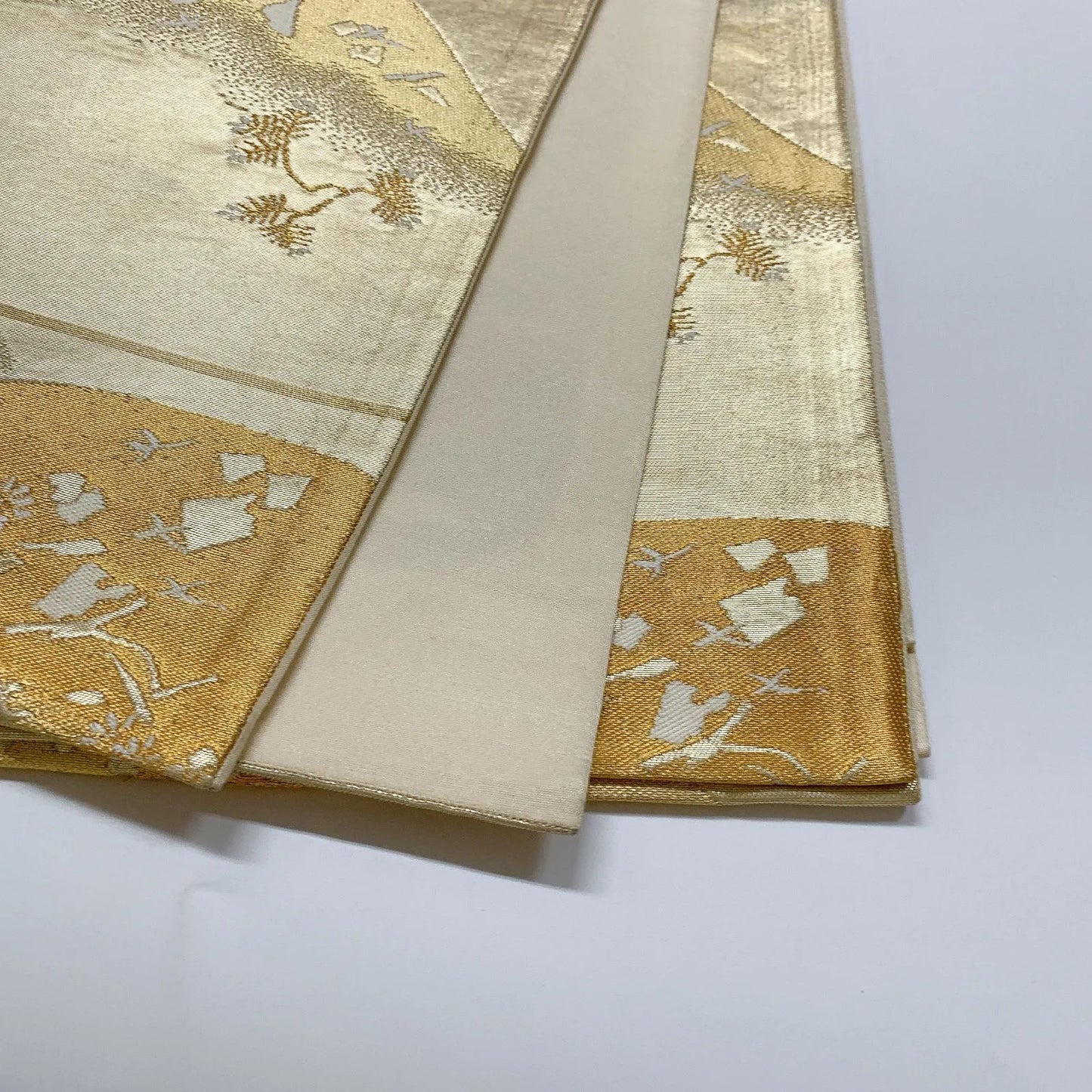 6548# Japanese Vintage Fukuro Obi Belt Kimono Fabric Silk Traditional Gold