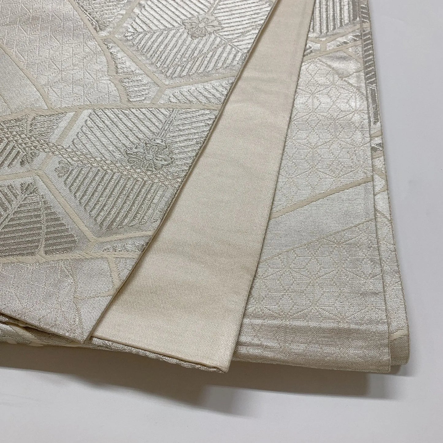 6549# Japanese Vintage Fukuro Obi Belt Kimono Fabric Silk Traditional Silver　