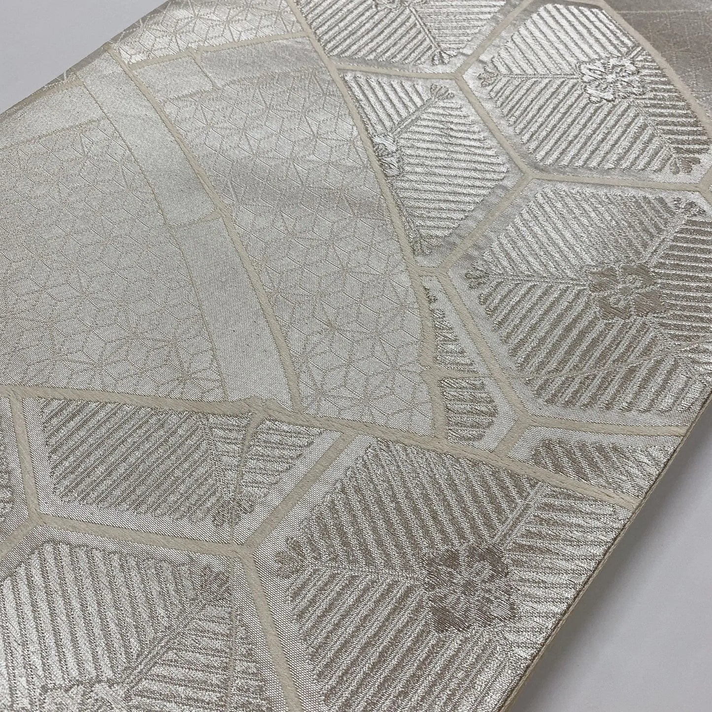 6549# Japanese Vintage Fukuro Obi Belt Kimono Fabric Silk Traditional Silver　