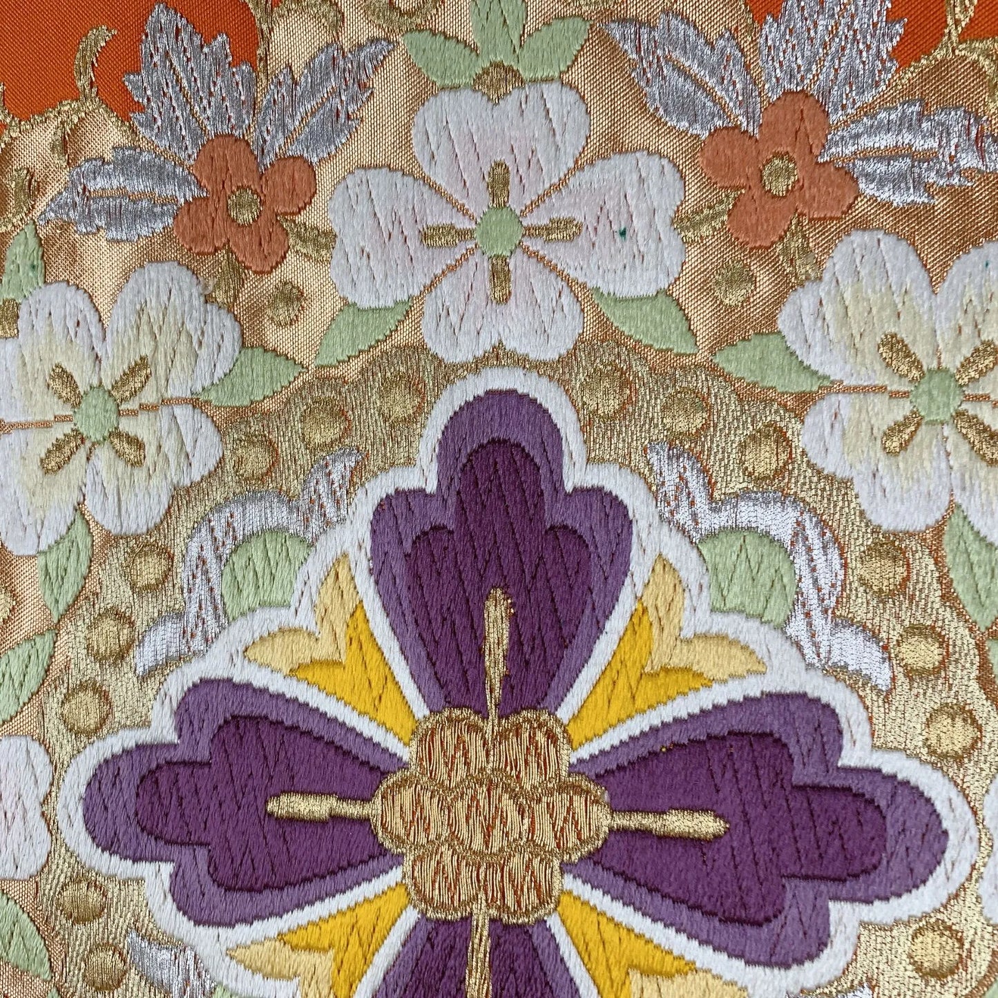 6552# Japanese Vintage Fukuro Obi Belt Kimono Fabric Silk Traditional Embroidery