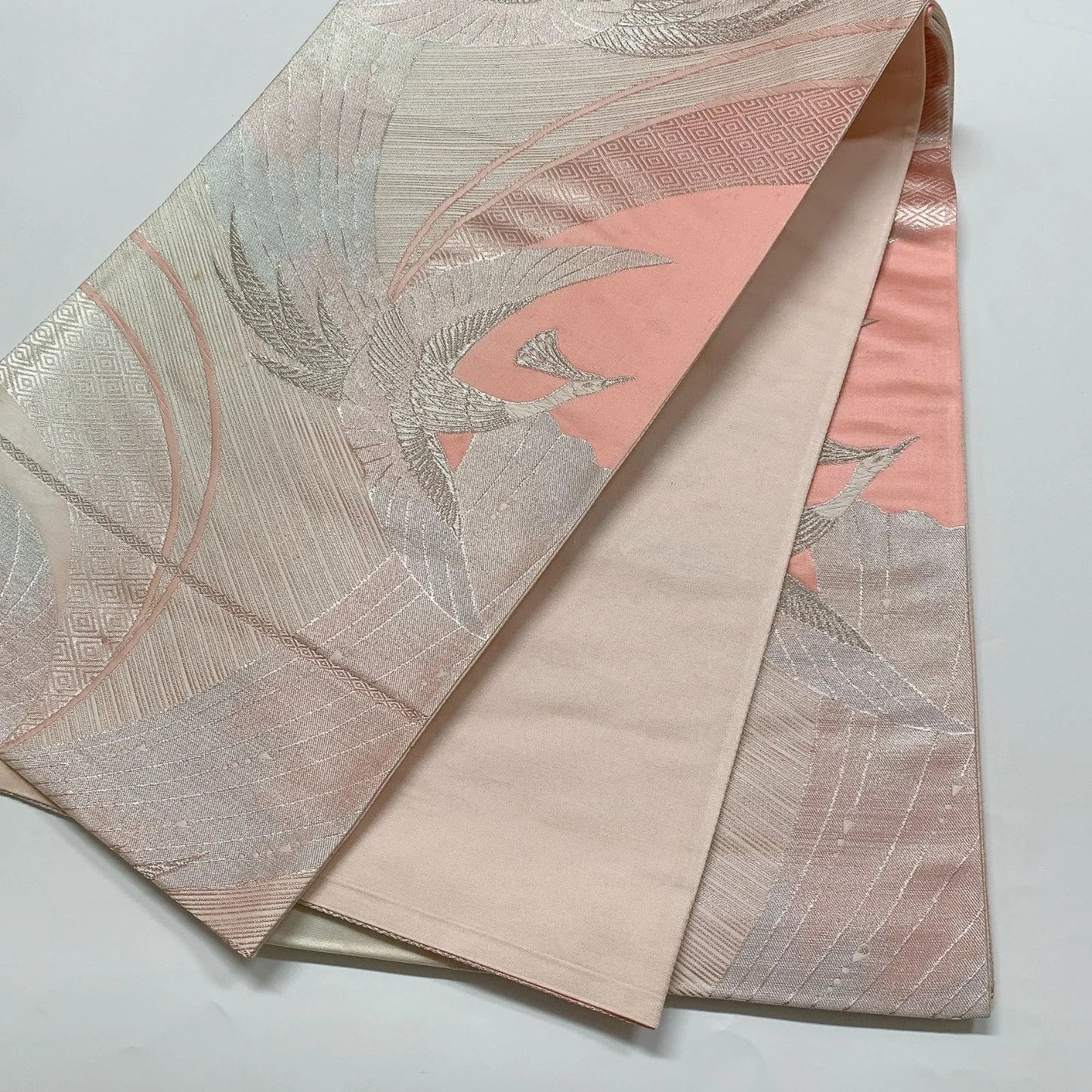 6568# Japanese Vintage Fukuro Obi Belt Kimono Fabric Silk Traditional Silver