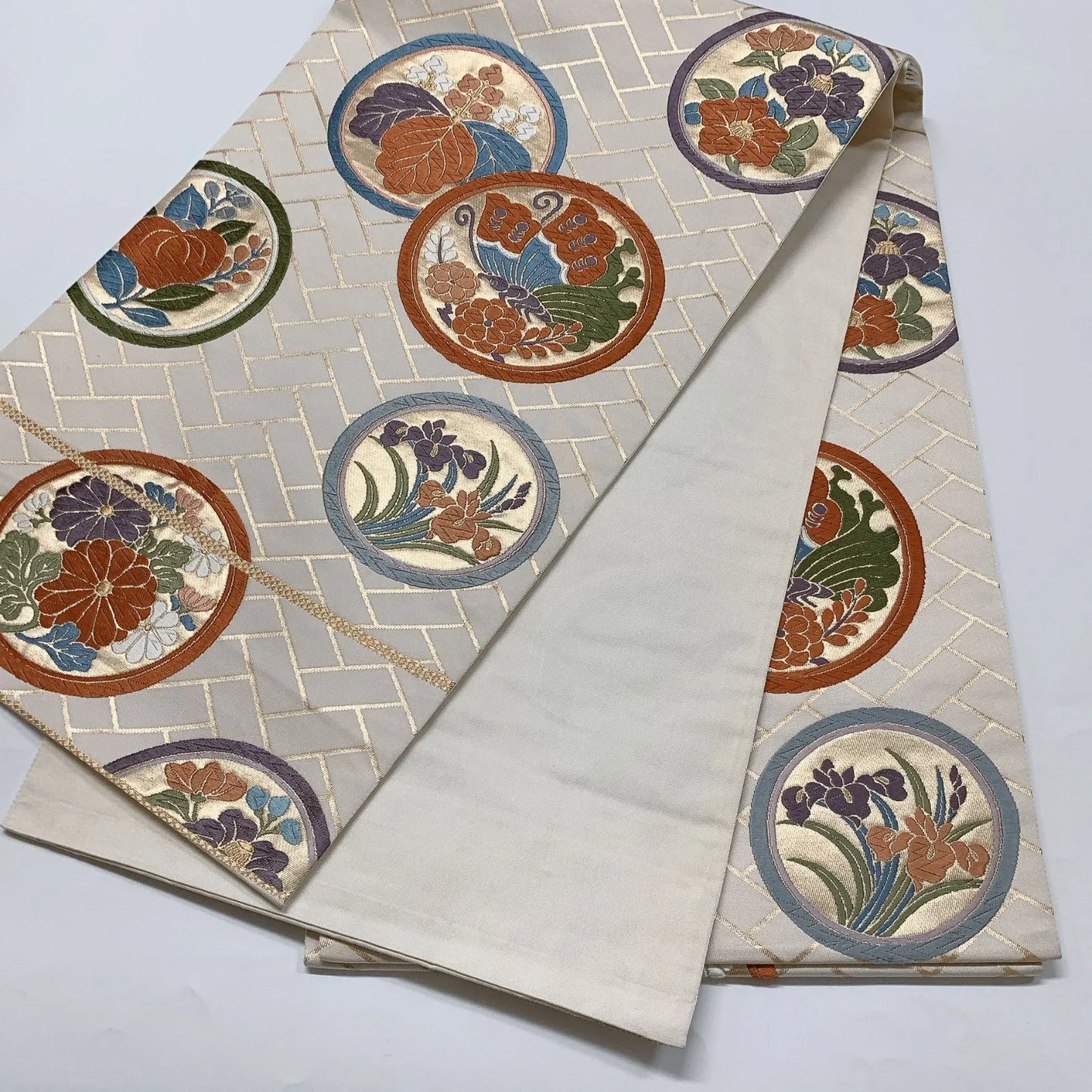 6571# Japanese Vintage Fukuro Obi Belt Kimono Fabric Silk Traditional Embroidery