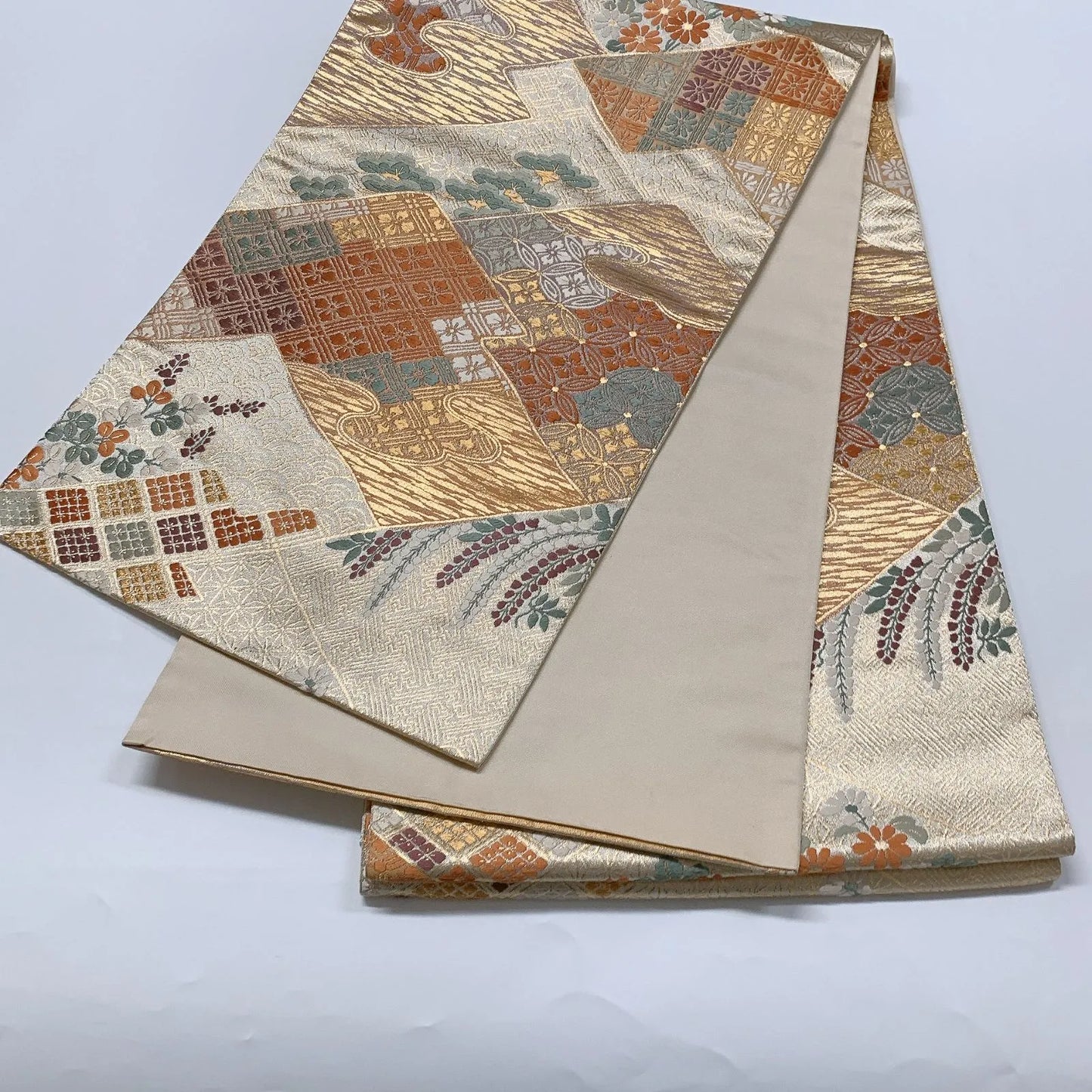 6573# Japanese Vintage Fukuro Obi Belt Kimono Fabric Silk Traditional Gold