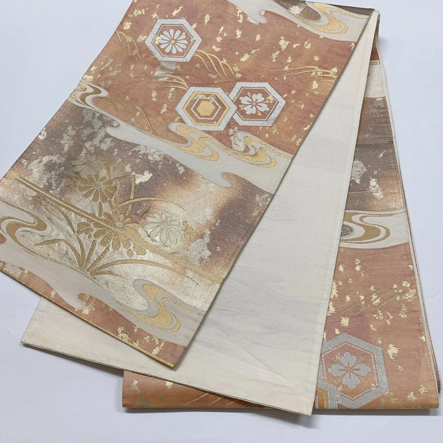 6575# Japanese Vintage Fukuro Obi Belt Kimono Fabric Silk Traditional