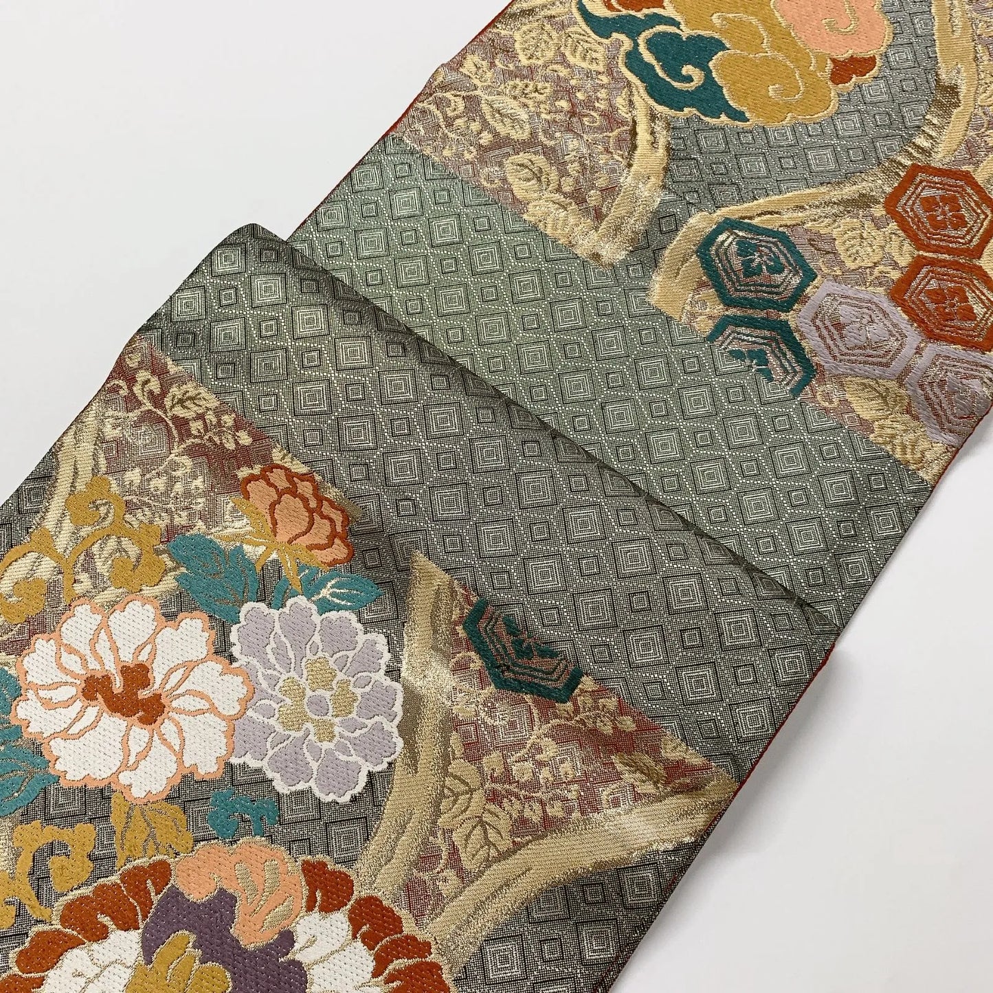 6590# Japanese Vintage Fukuro Obi Belt Kimono Fabric Silk Traditional