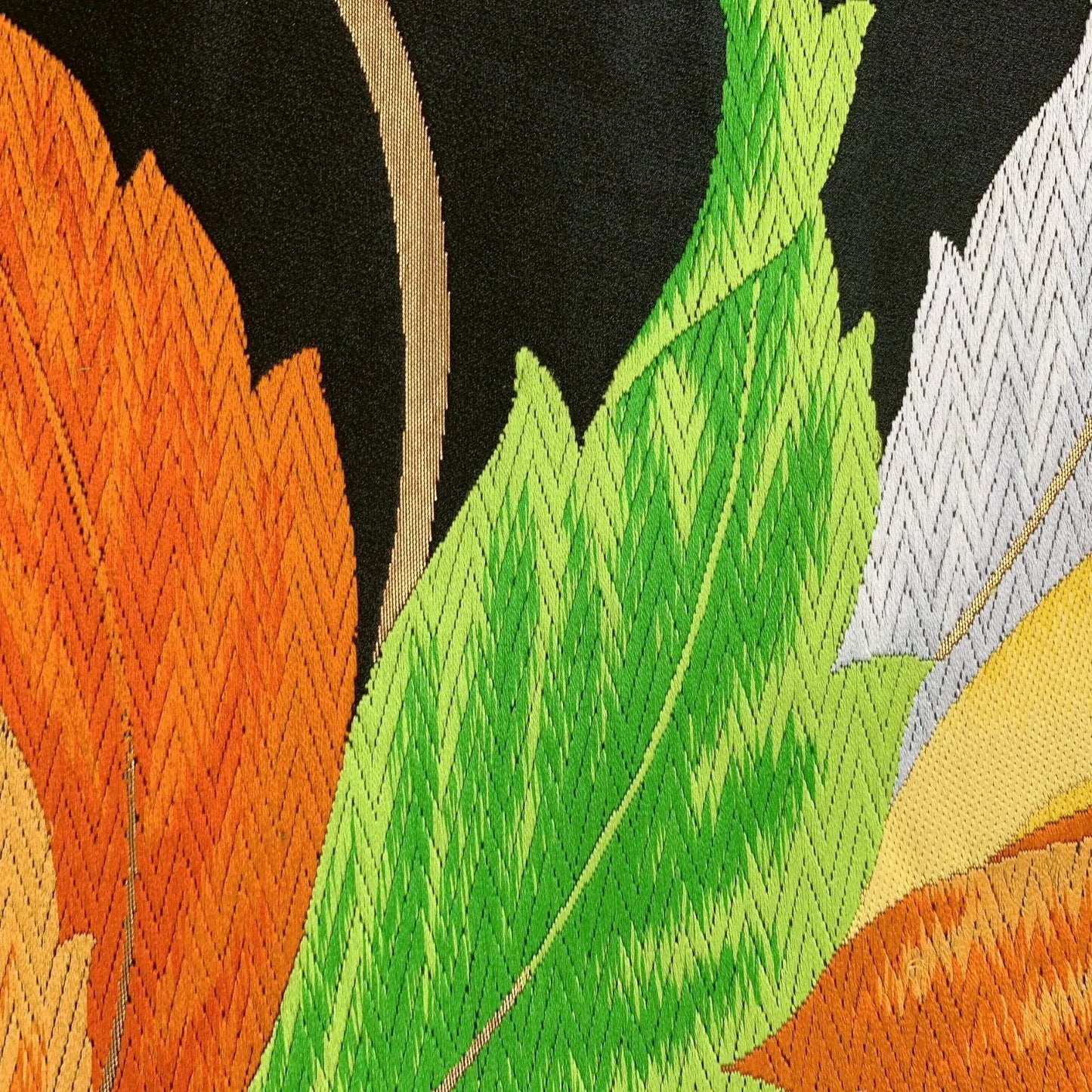 6596# Japanese Vintage Fukuro Obi Belt Kimono Fabric Silk Traditional Embroidery
