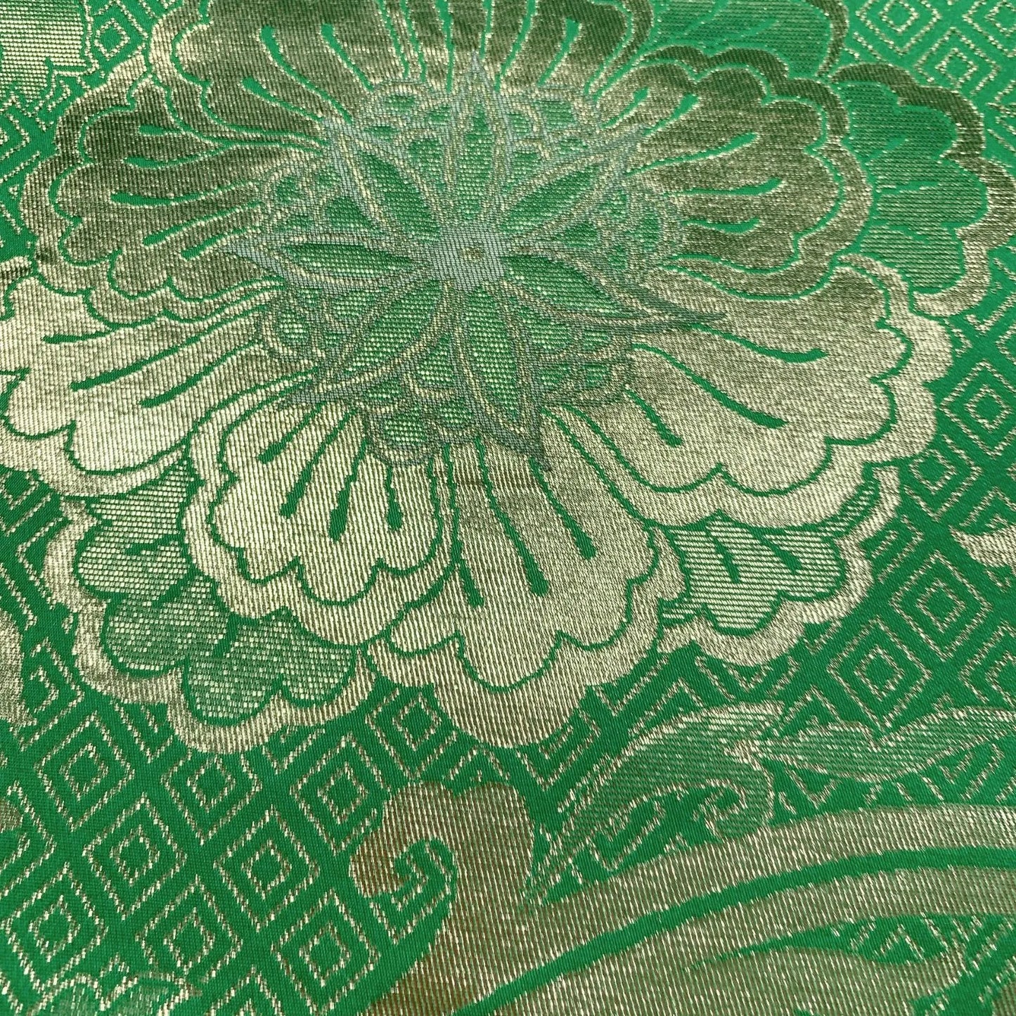 6619# Japanese Vintage Fukuro Obi Belt Kimono Fabric Silk Traditional Green