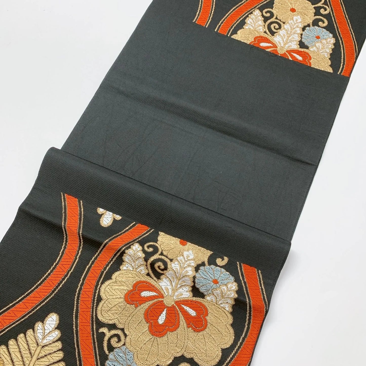 6620# Japanese Vintage Fukuro Obi Belt Kimono Fabric Silk Traditional Black