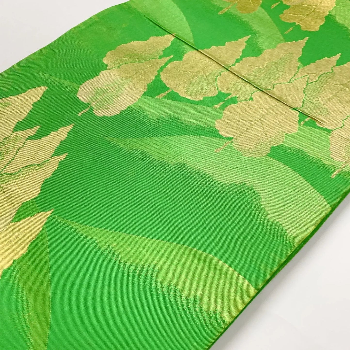 6633# Japanese Vintage Fukuro Obi Belt Kimono Fabric Silk Traditional Green