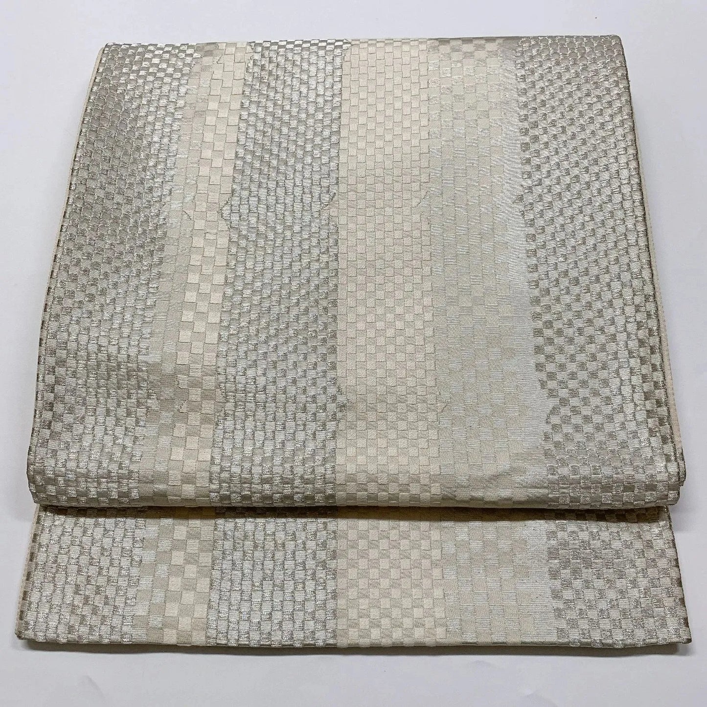 6639# Japanese Vintage Fukuro Obi Belt Kimono Fabric Silk Traditional Silver