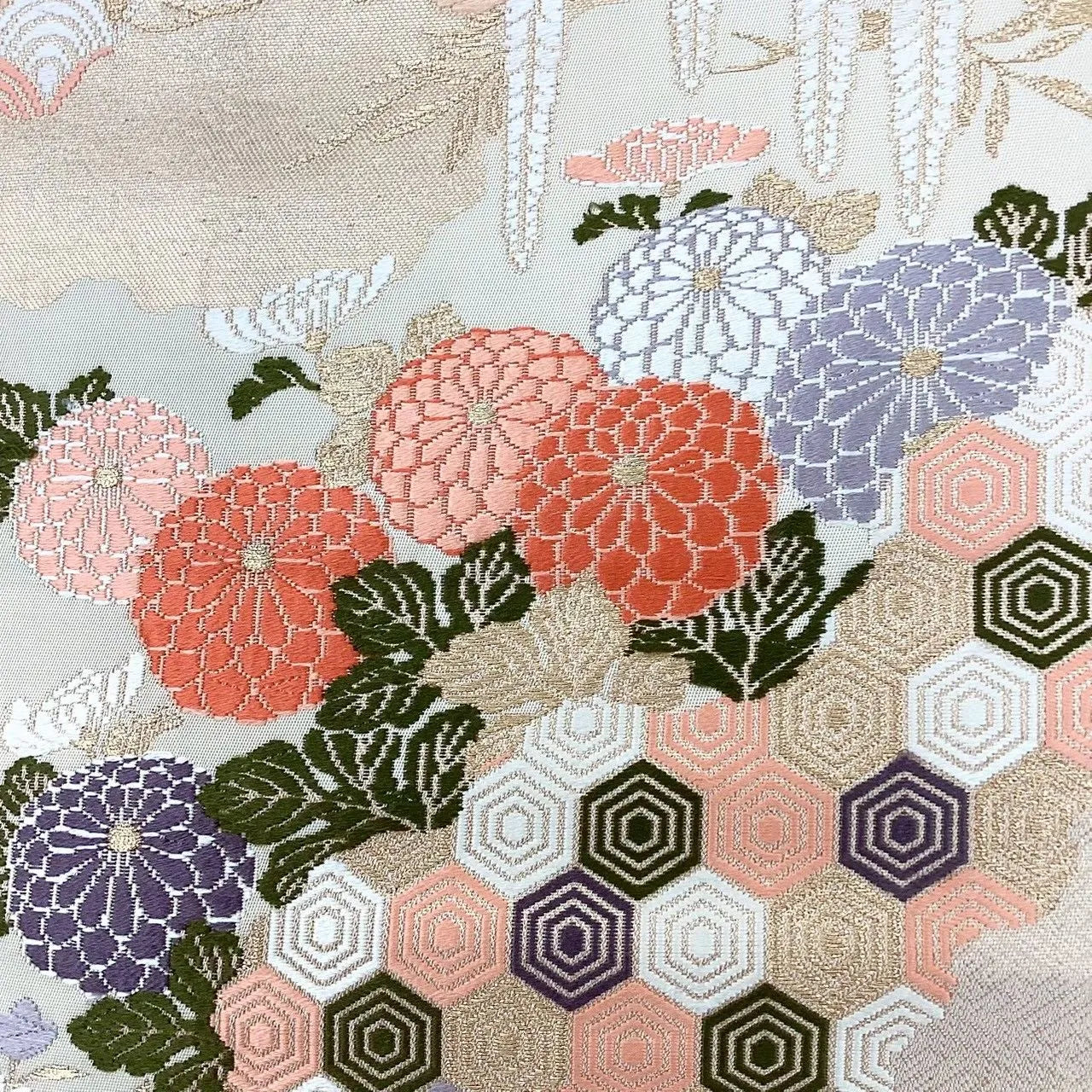 6649# Japanese Vintage Fukuro Obi Belt Kimono Fabric Silk Traditional Embroidery