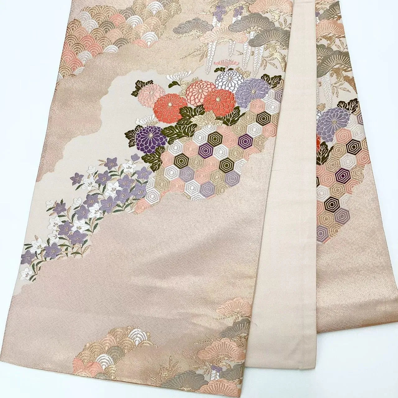 6649# Japanese Vintage Fukuro Obi Belt Kimono Fabric Silk Traditional Embroidery