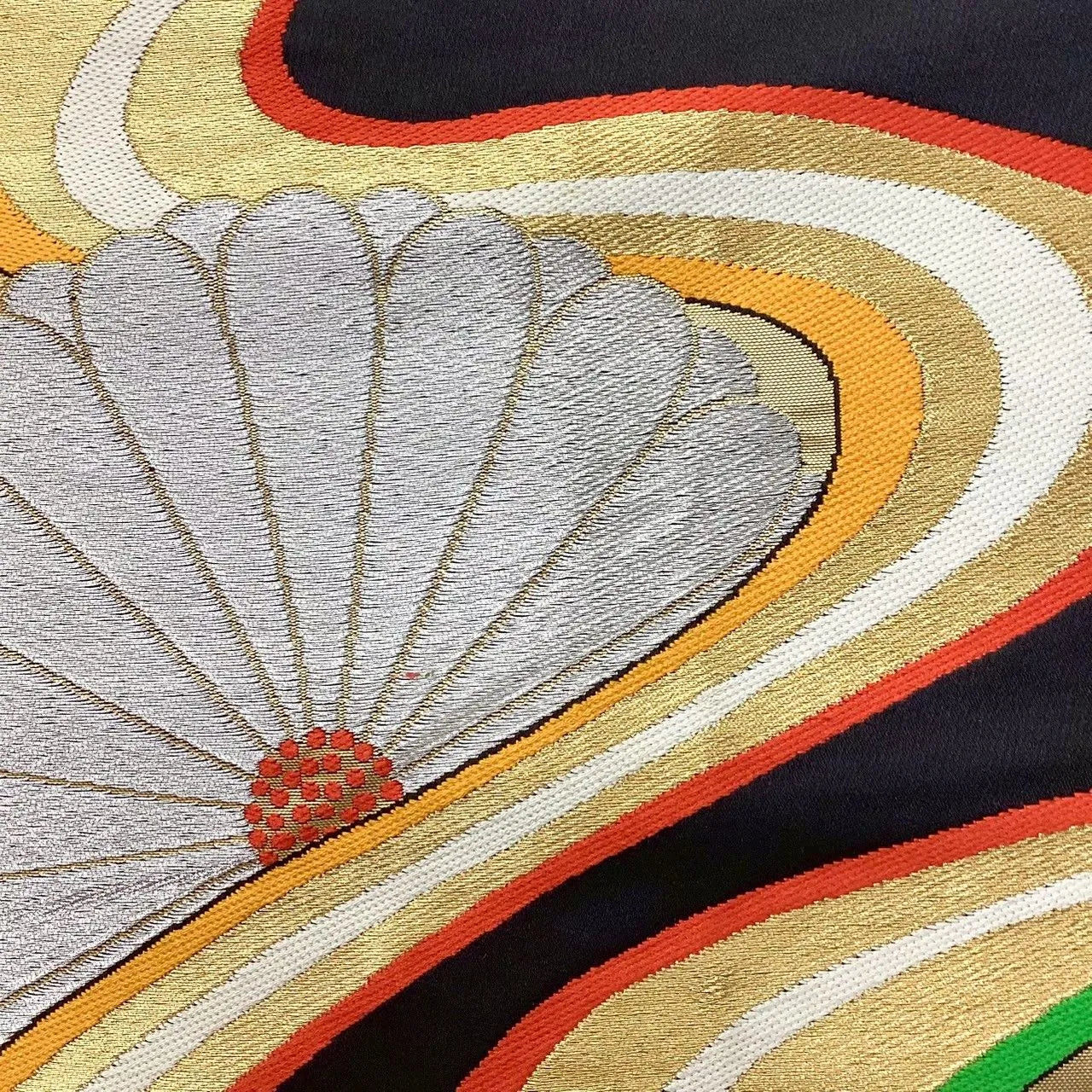 6672# Japanese Vintage Fukuro Obi Belt Kimono Fabric Silk Traditional Black