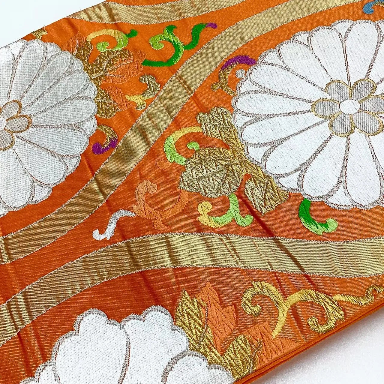 6678# Japanese Vintage Fukuro Obi Belt Kimono Fabric Silk Traditional Embroidery