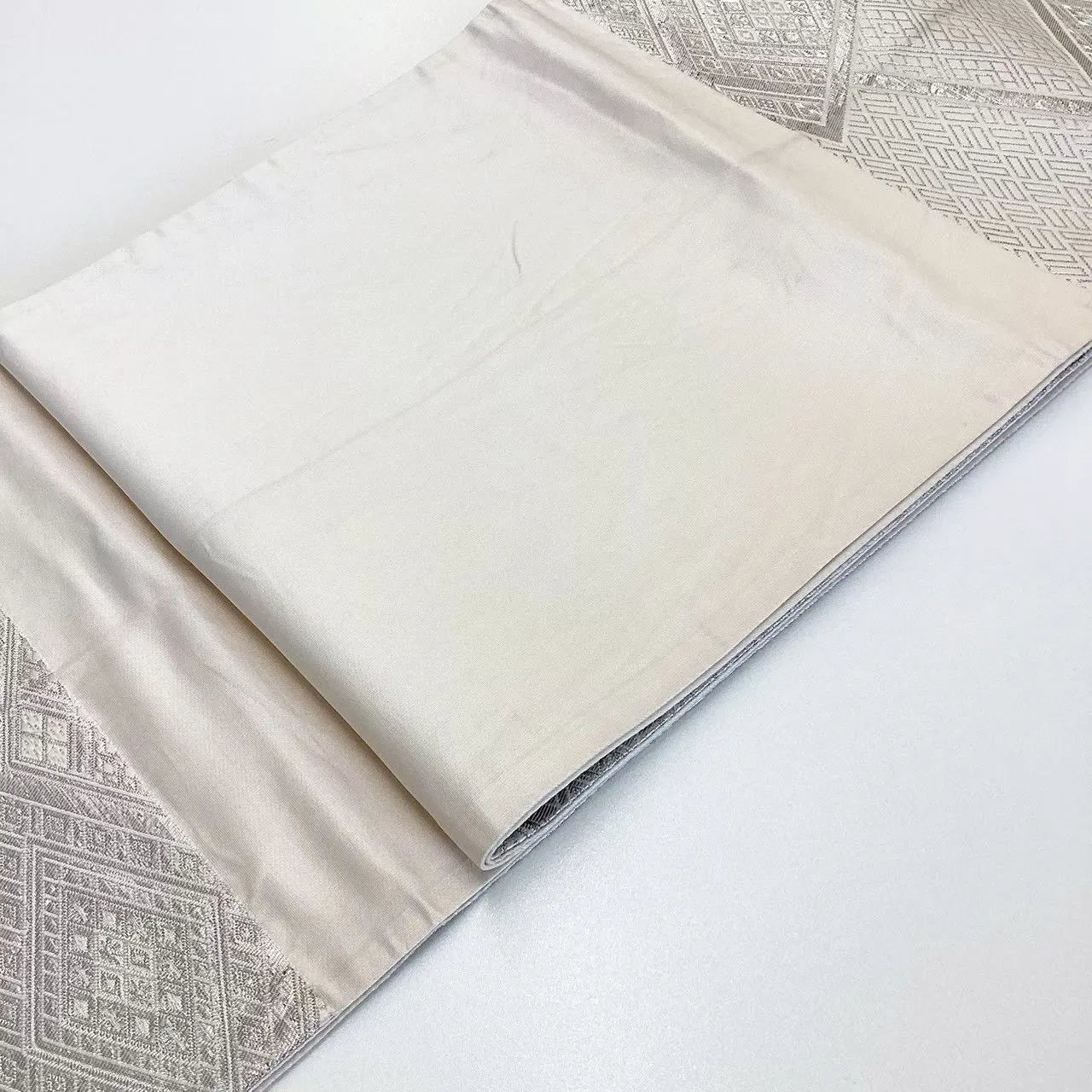 6688# Japanese Vintage Fukuro Obi Belt Kimono Fabric Silk Traditional Silver　