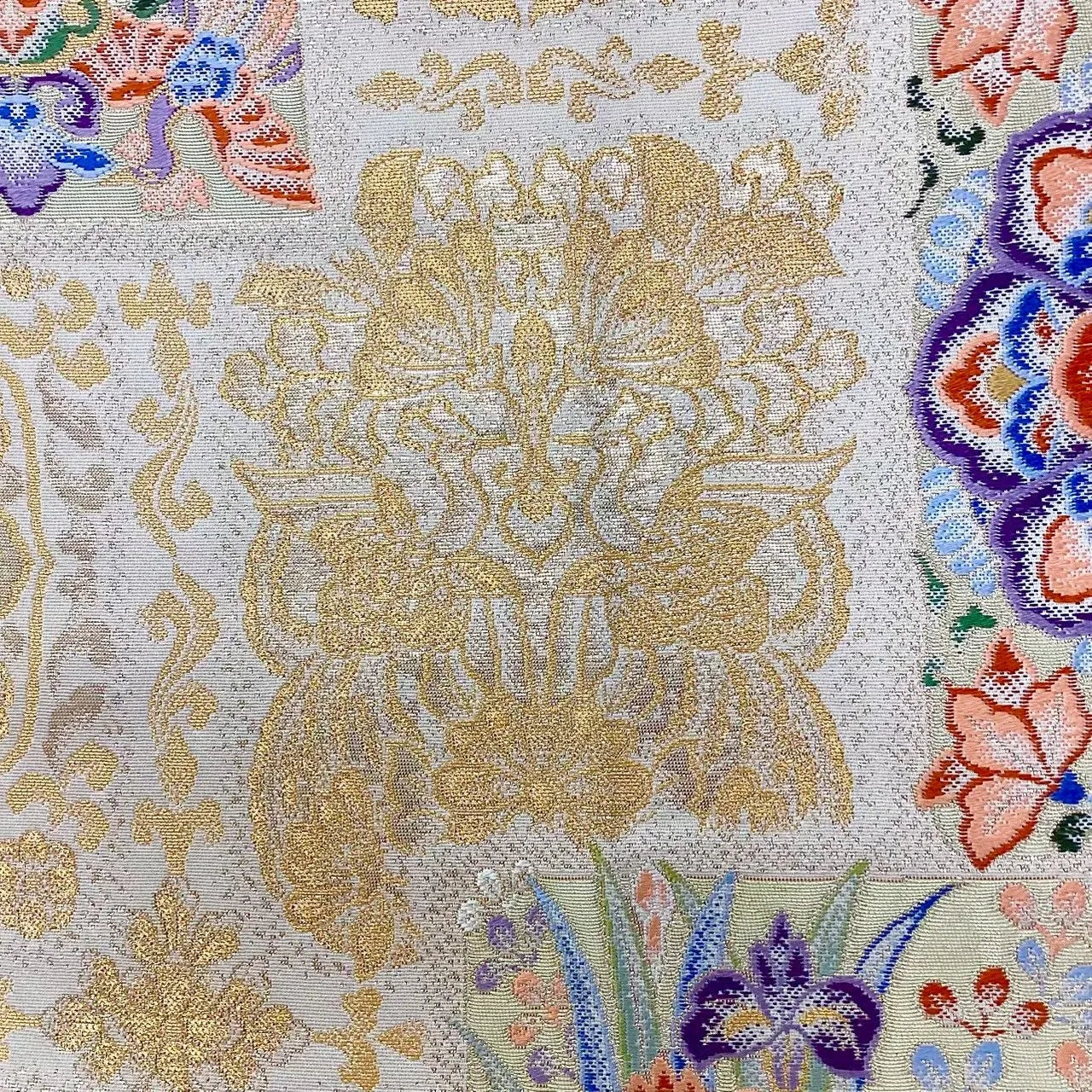 6699# Japanese Vintage Fukuro Obi Belt Kimono Fabric Silk Traditional Gold