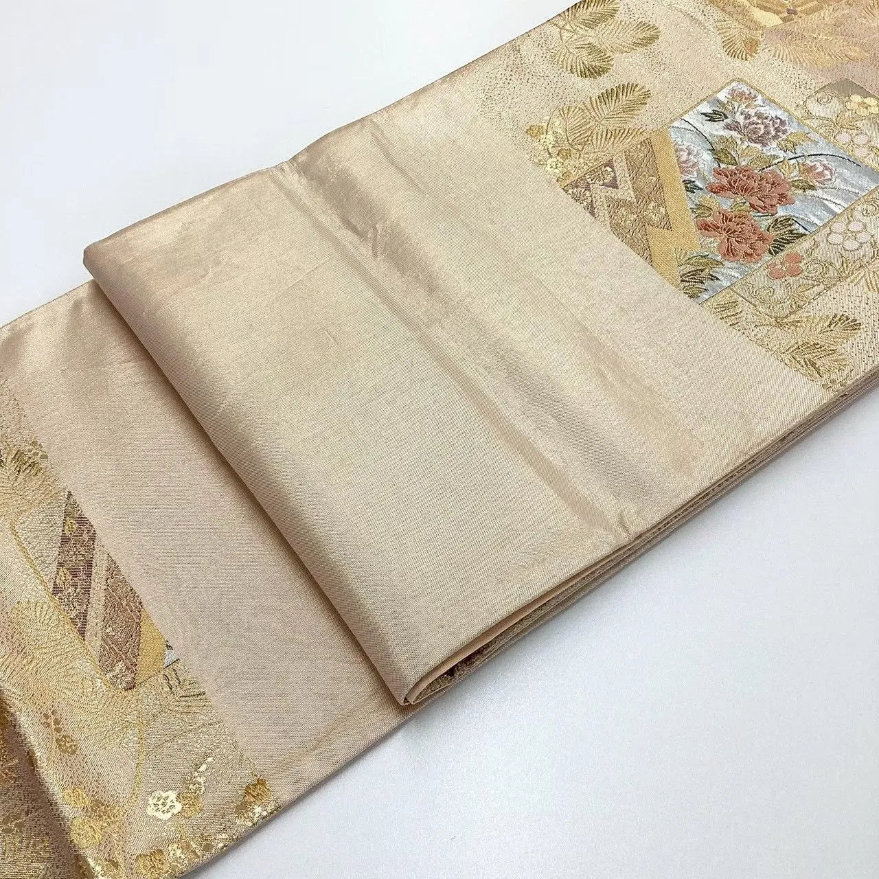 6724# Japanese Vintage Fukuro Obi Belt Kimono Fabric Silk Traditional Gold