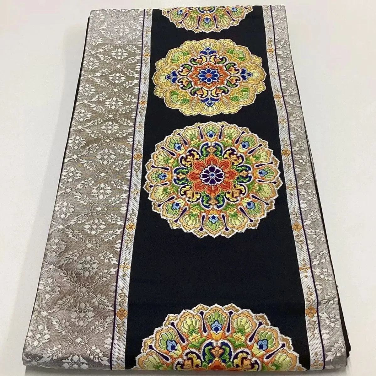 6741# Japanese Vintage Fukuro Obi Belt Kimono Fabric Silk Traditional Black