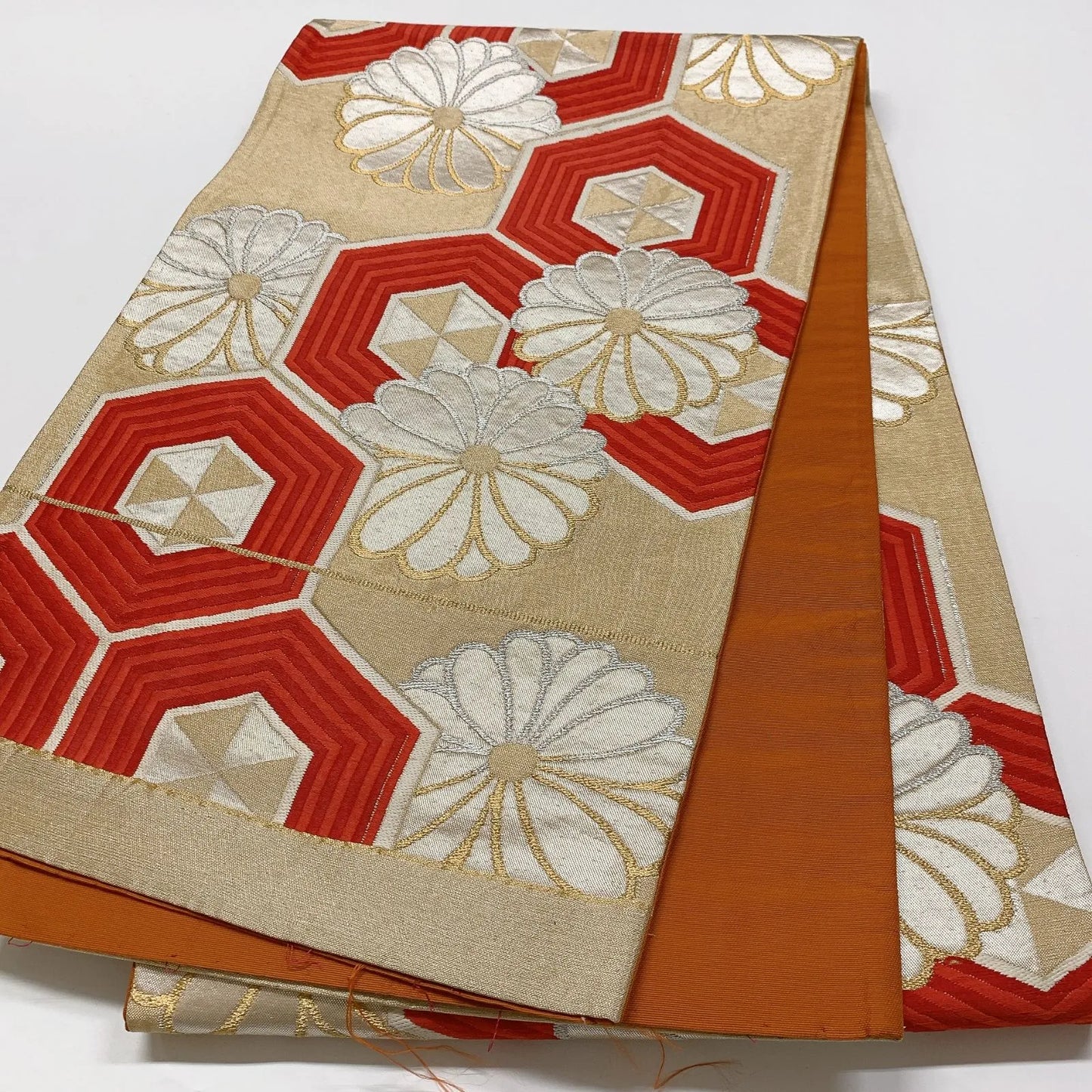 6827# Japanese Vintage Fukuro Obi Belt Kimono Fabric Silk Traditional Untailored
