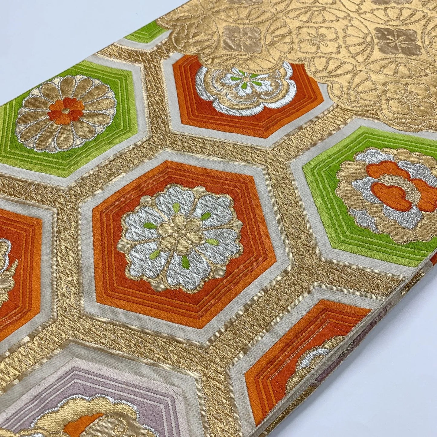 6836# Japanese Vintage Fukuro Obi Belt Kimono Fabric Silk Traditional Gold