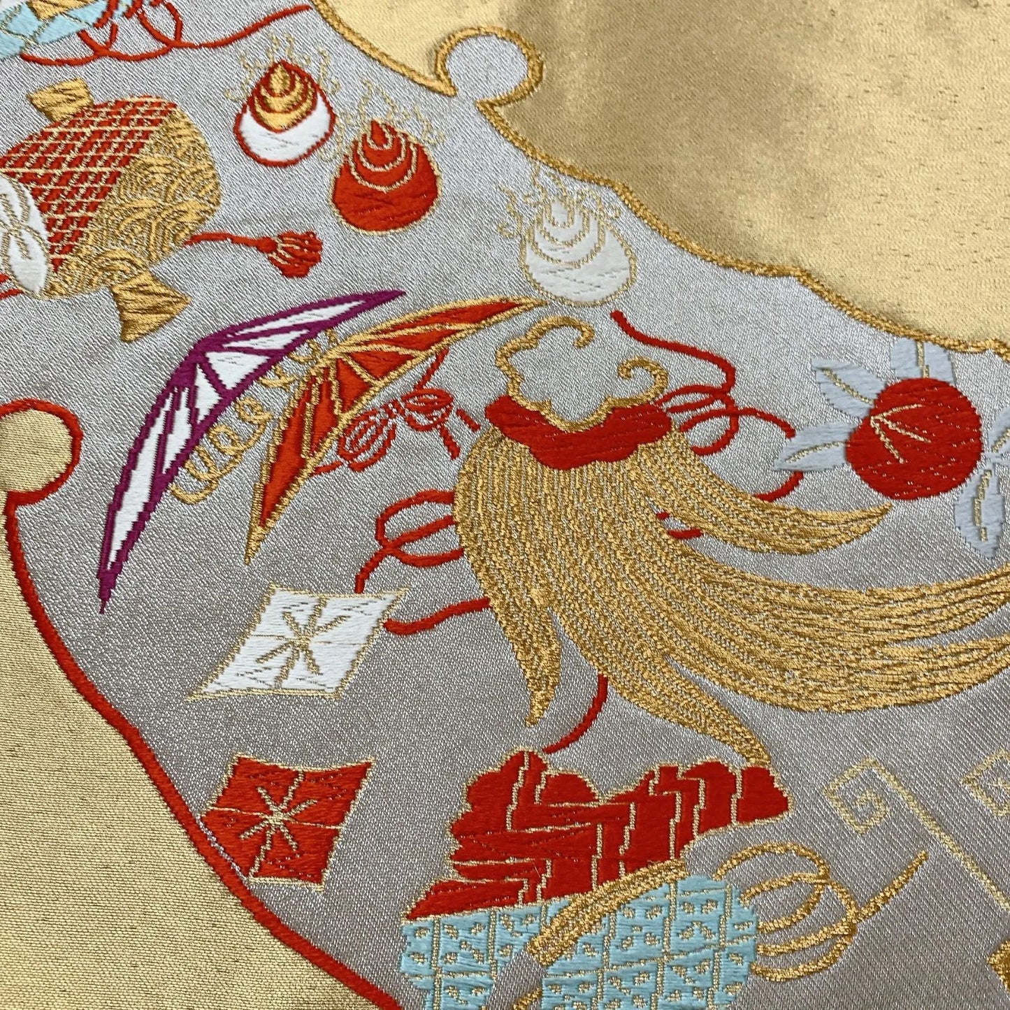 6866# Japanese Vintage Fukuro Obi Belt Kimono Fabric Silk Traditional Gold