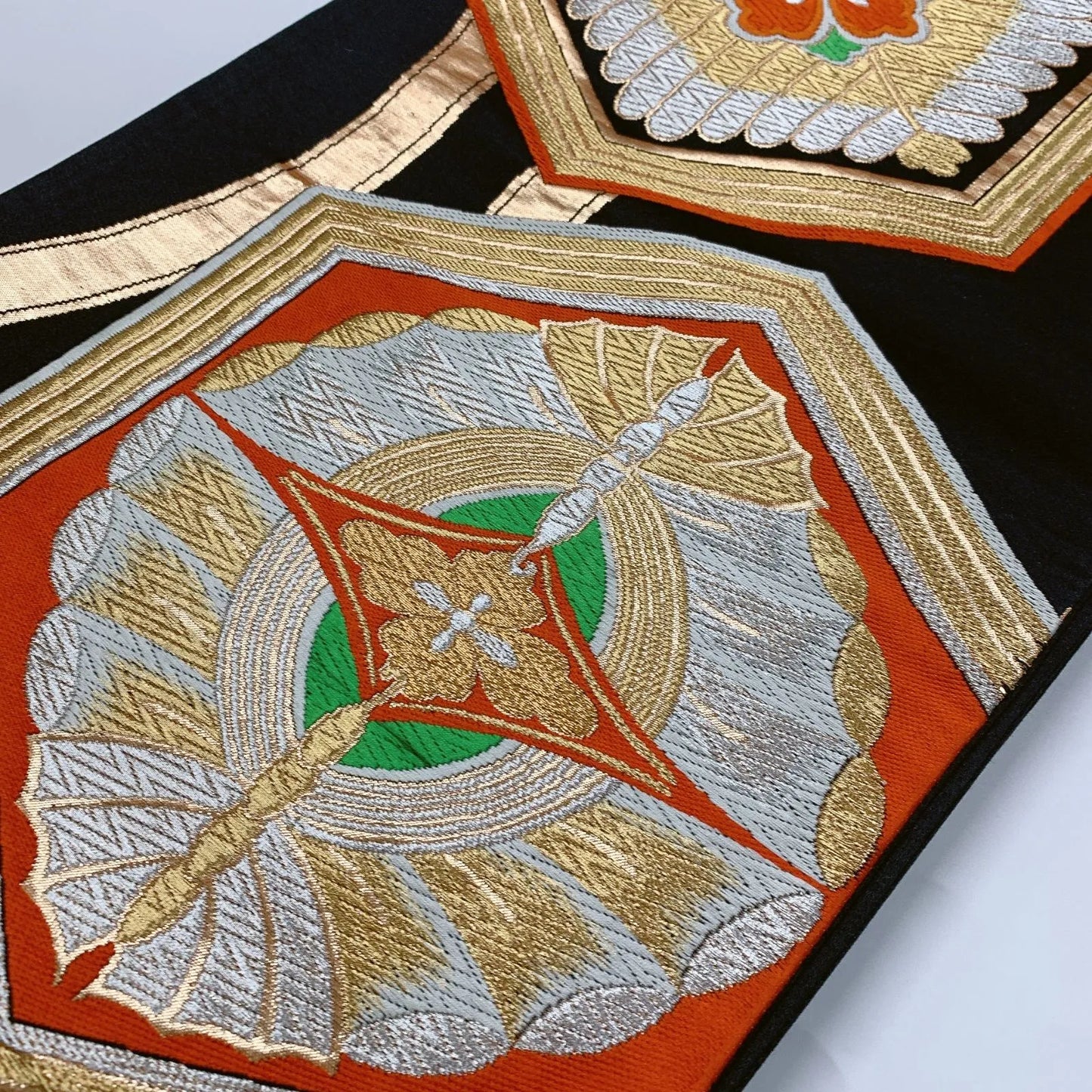 6877# Japanese Vintage Fukuro Obi Belt Kimono Fabric Silk Traditional Black