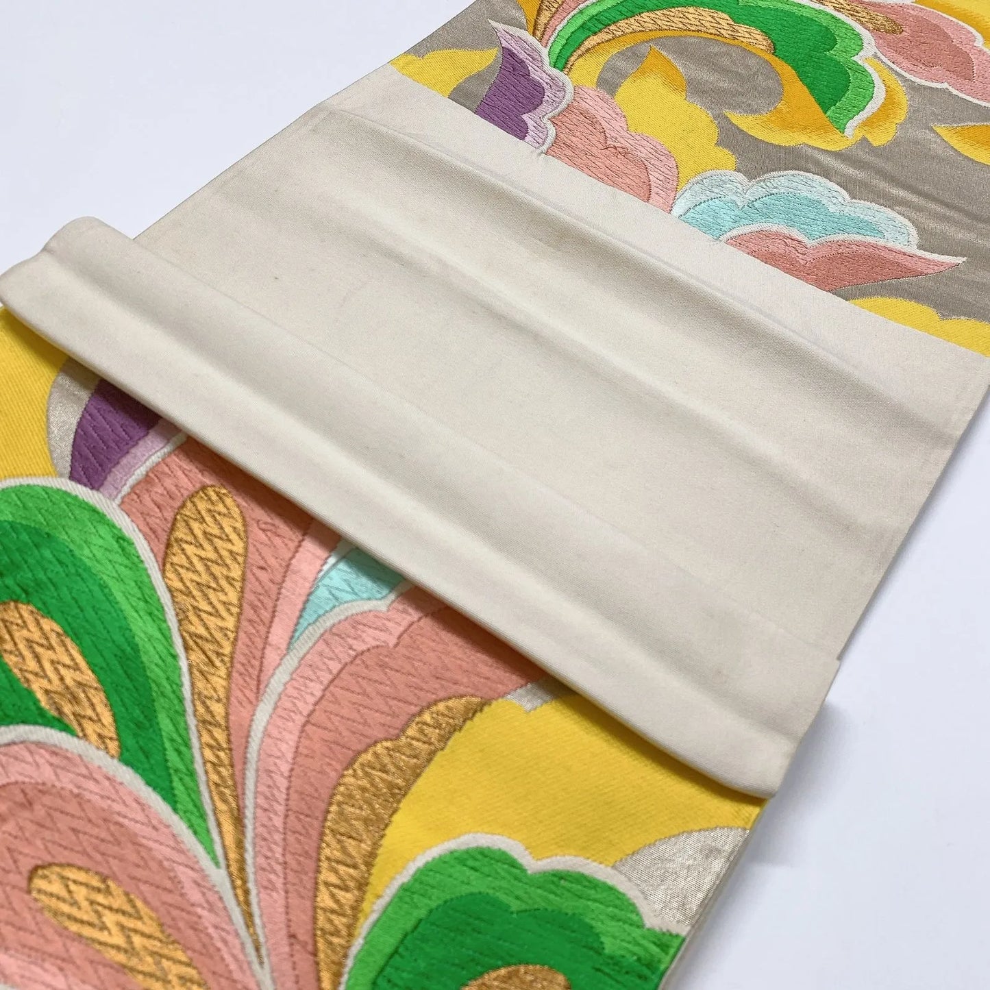 6879# Japanese Vintage Fukuro Obi Belt Kimono Fabric Silk Traditional Embroidery